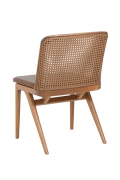 Dining Chair Estrela, Leather Caramel Straw Backseat Wood Catuaba