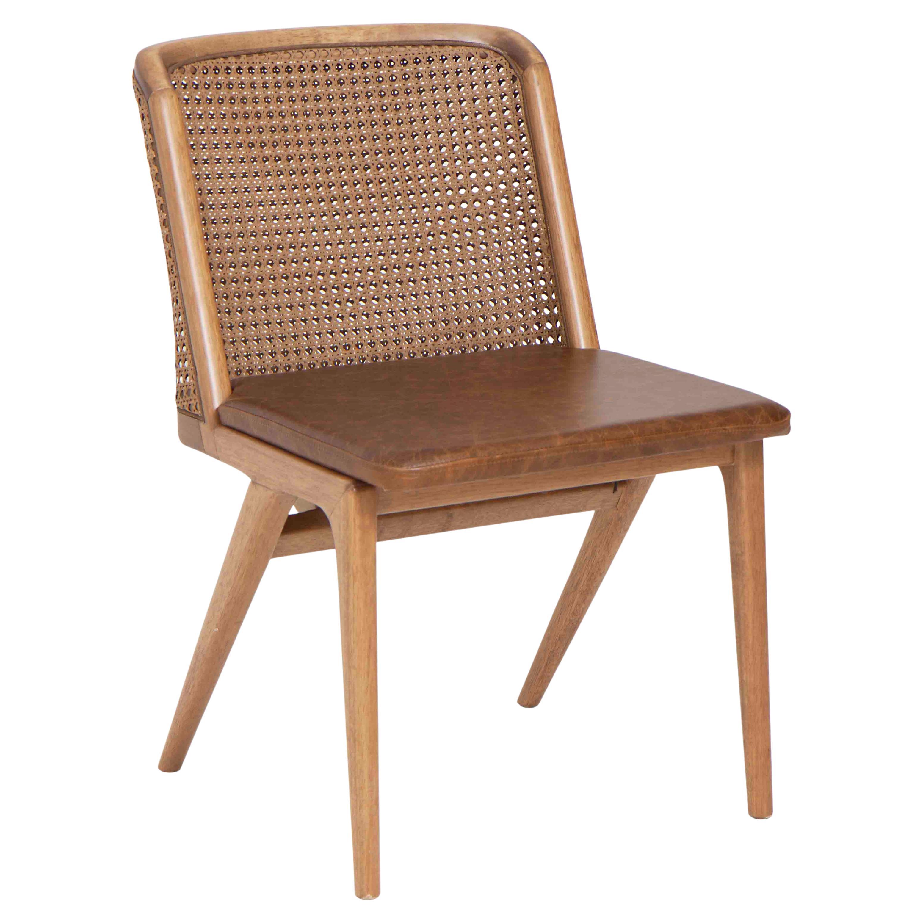 Leather Caramel Straw Backseat Wood Catuaba Rhea Dining Chair in Stock