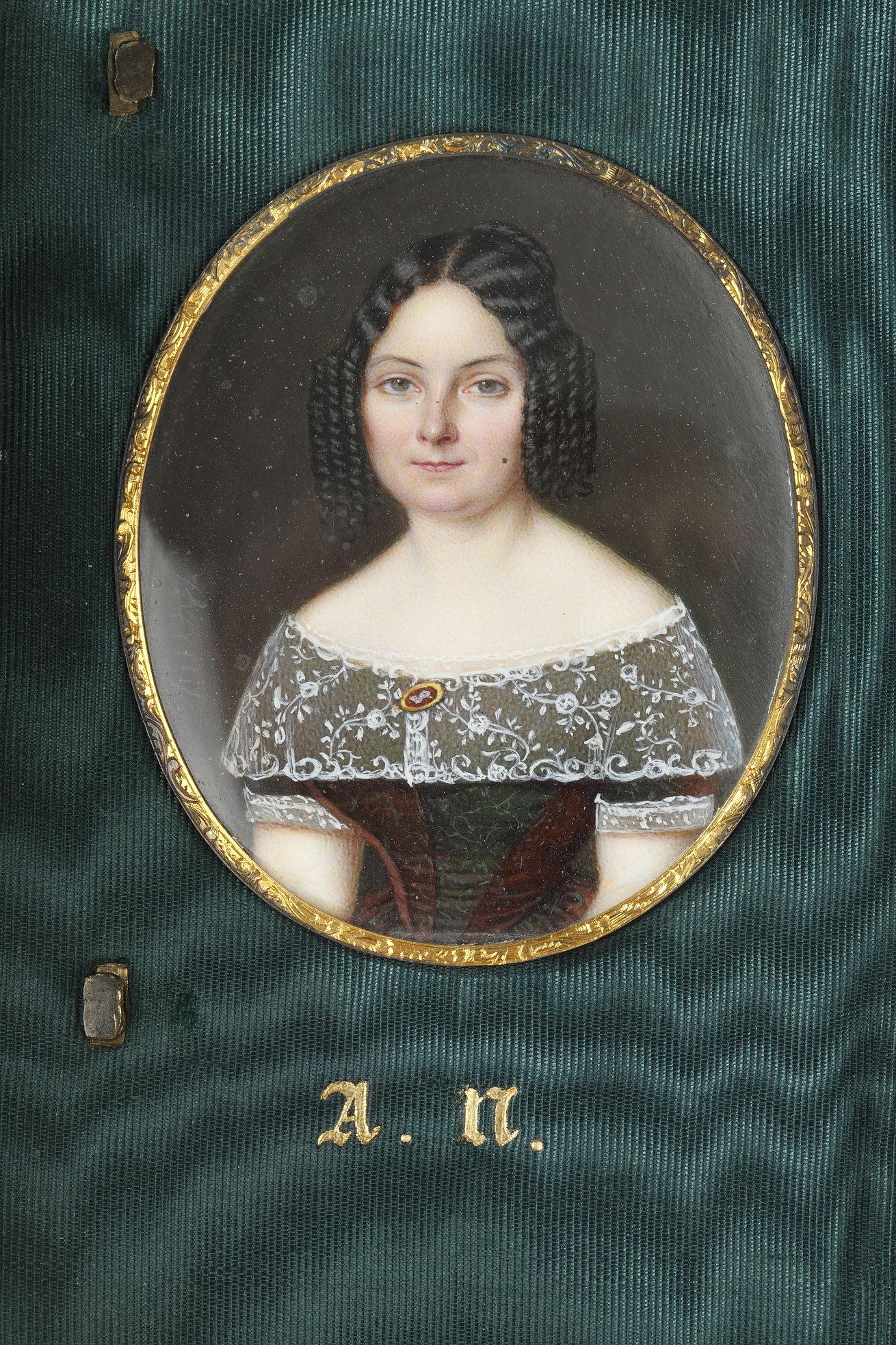 da uomo o donna Astuccio in pelle con miniatura firmata Berny d'Ouvillé in vendita