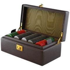 Leather Cased Gambling Chips, circa 1920s