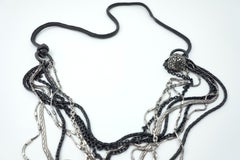 Leather Chain Necklace Silver & Rhodium Plated, Paris - J Dauphin