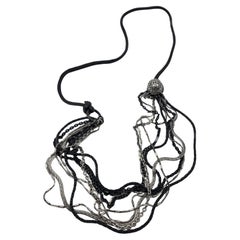 Leather Chain Necklace Silver & Rhodium Plated, Paris - J Dauphin