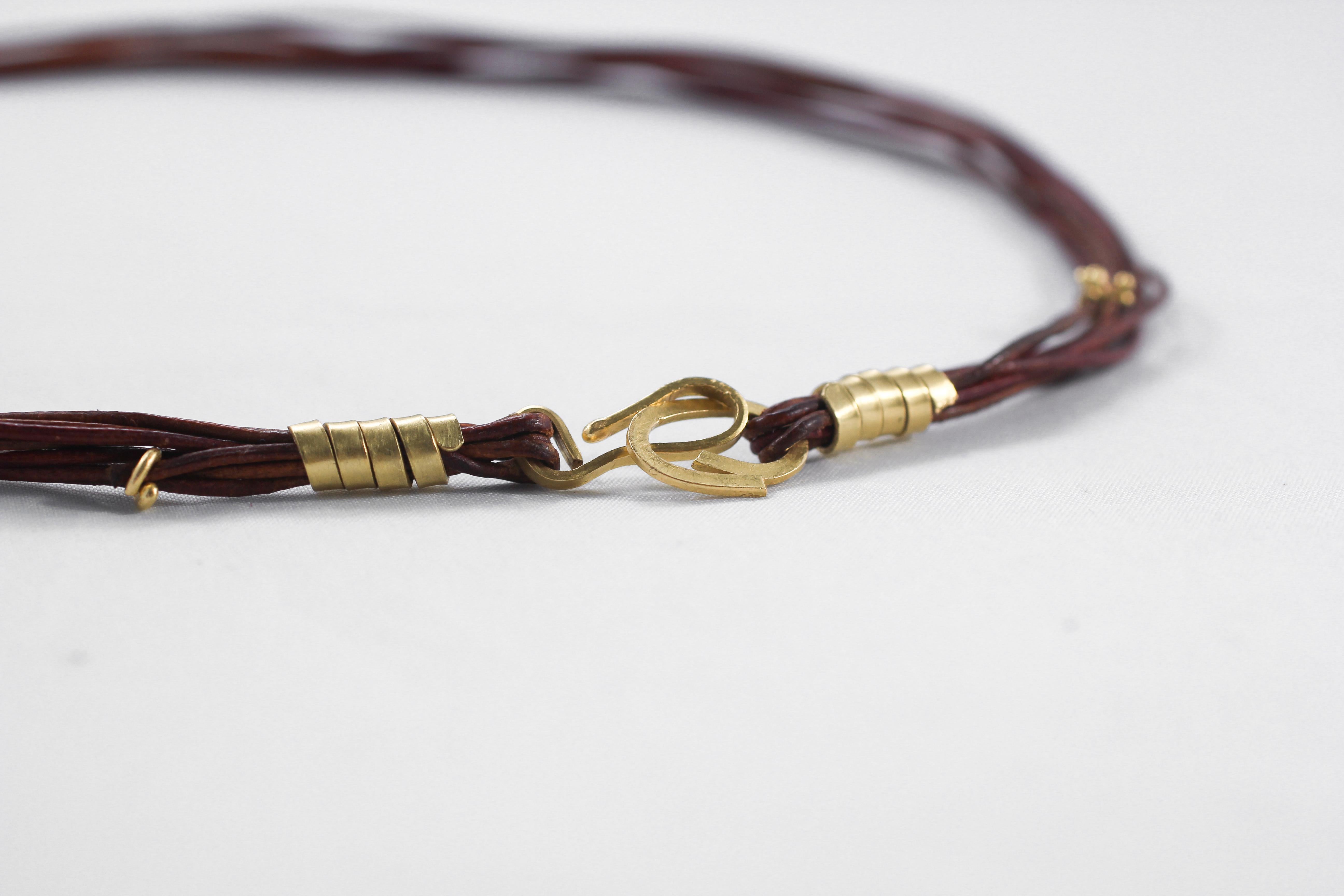 Lederkette mit 18 Karat Gold Toggle Multi-Strands Minimalistische Seil-Halskette 3