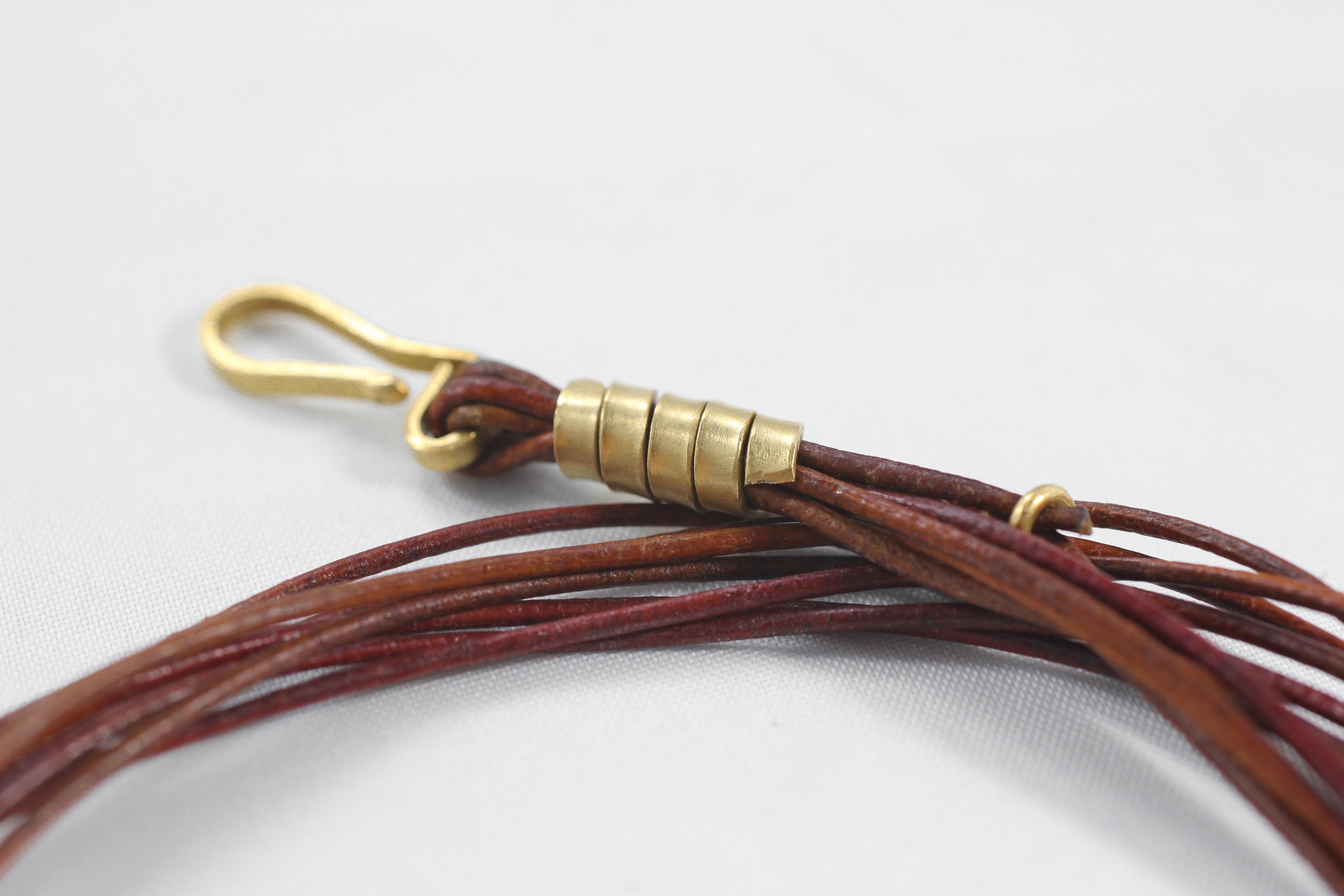 Contemporary Leather Chain with 18k Gold Toggle Multi-Strands Minimalist Rope Necklace