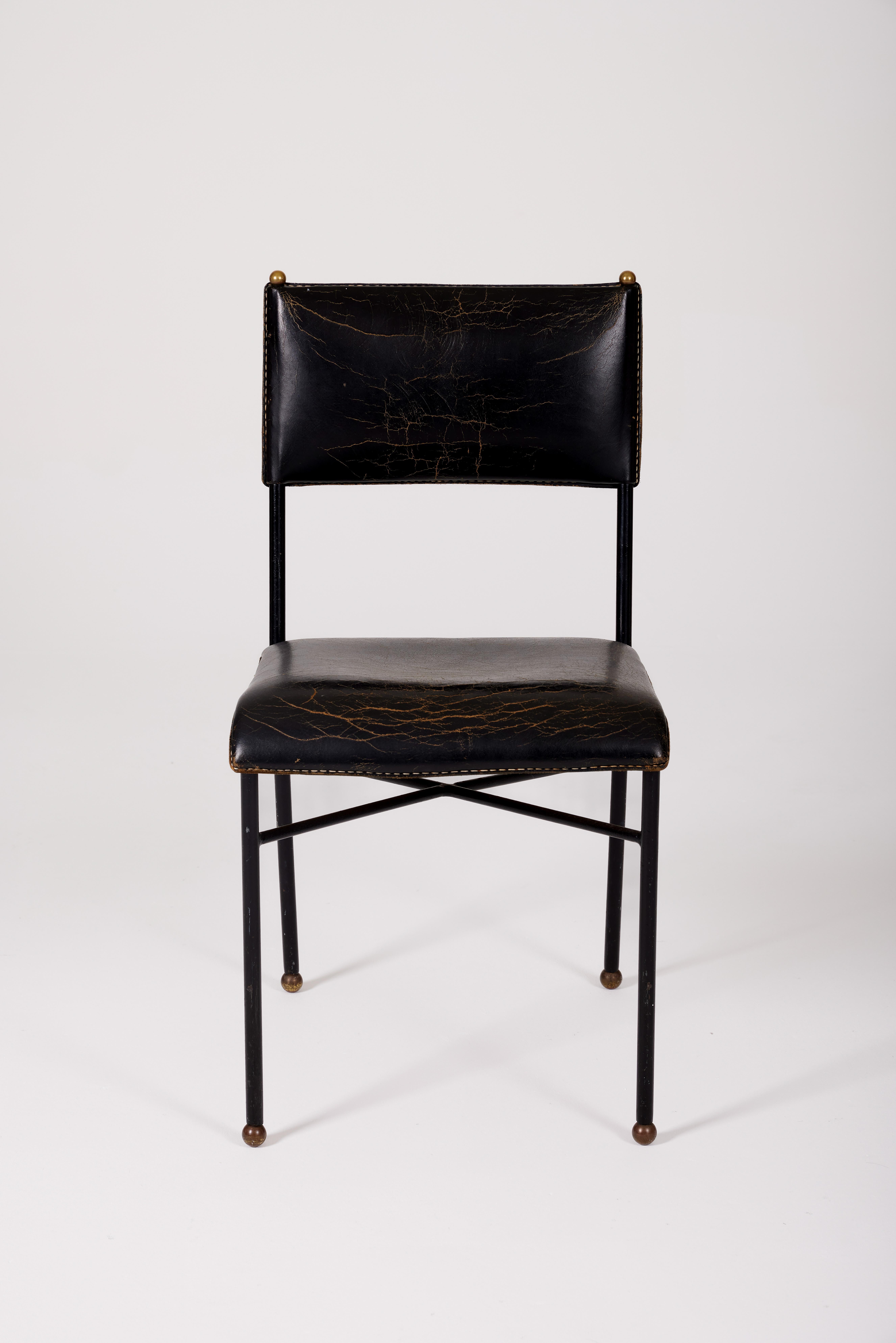 Leather Chair by Jacques Adnet In Good Condition In PARIS, FR