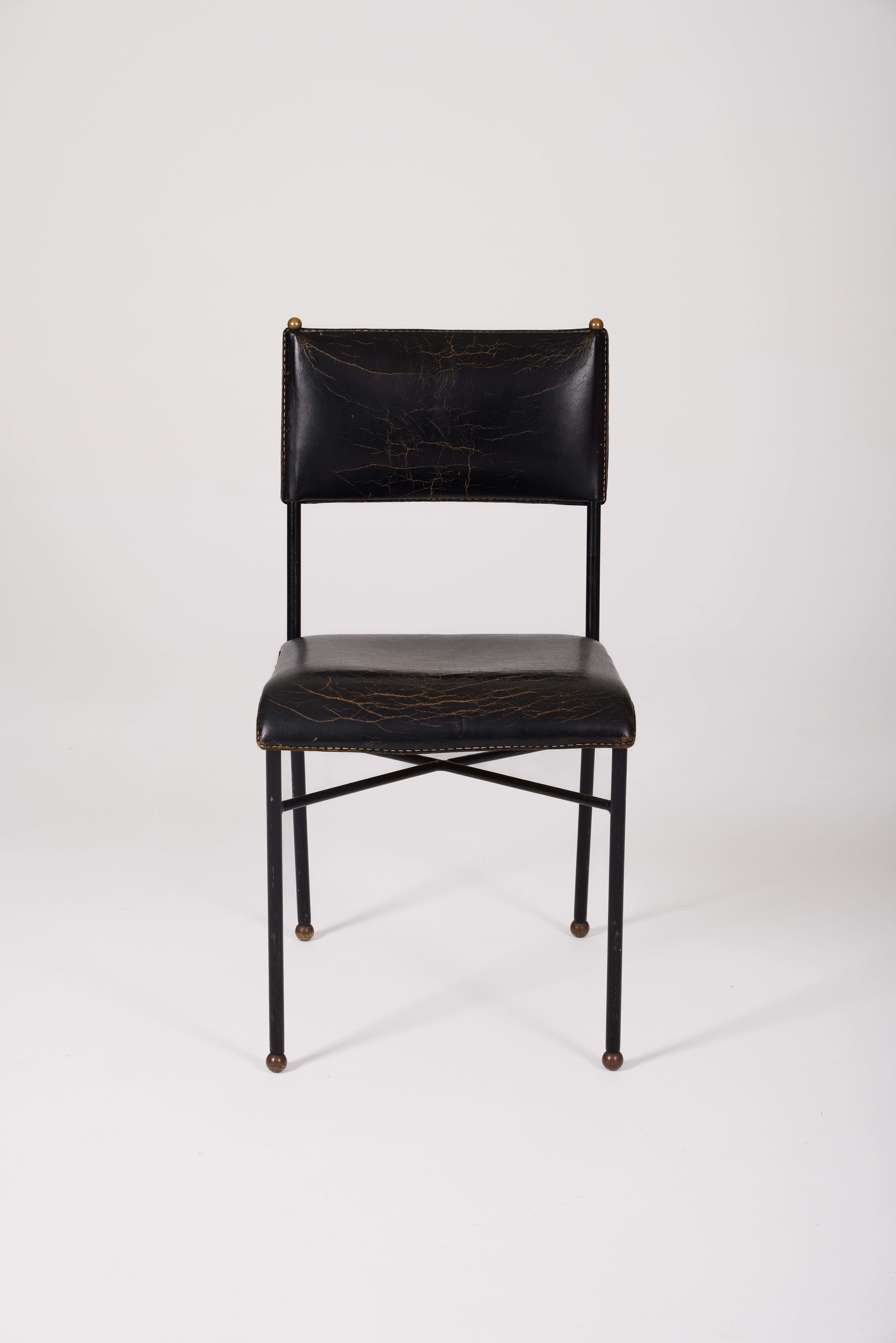 Metal Leather Chair by Jacques Adnet