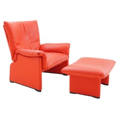 Leather Chair & Ottoman by Vico Magistretti, 1980s