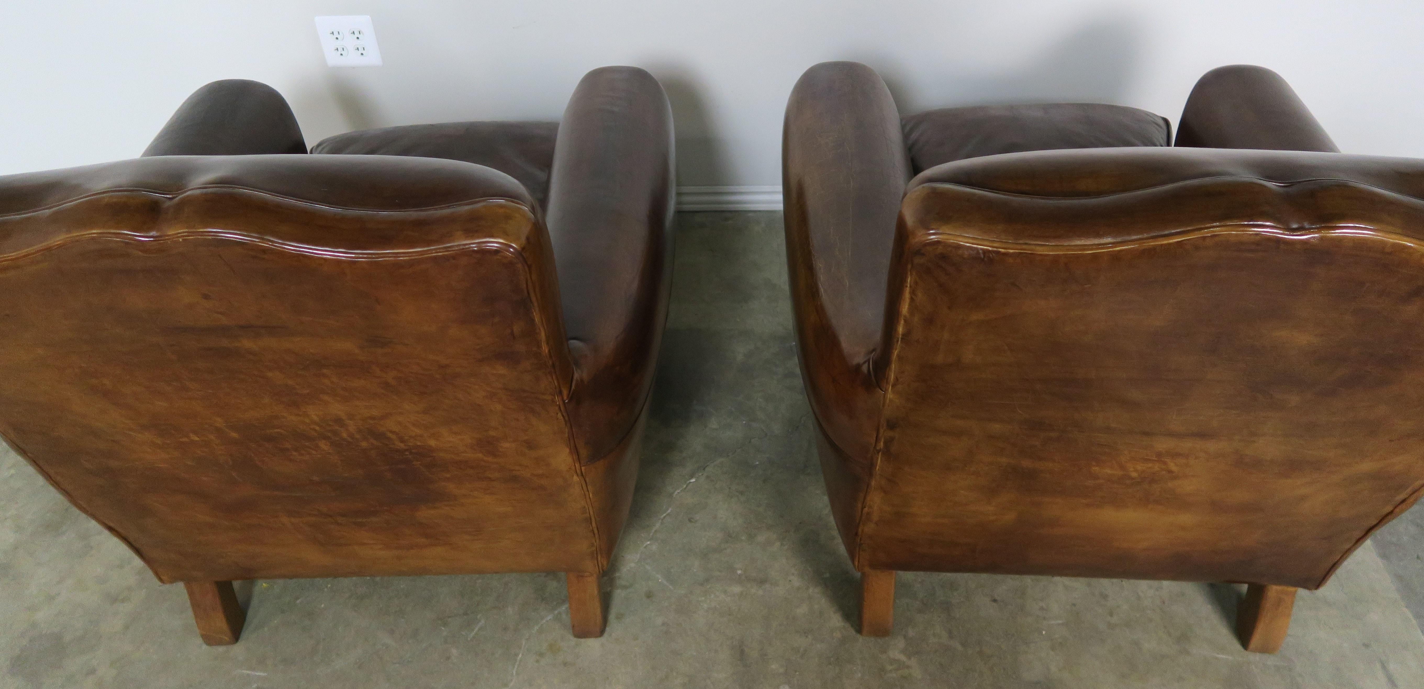 Pair of French Leather Deco Armchairs, circa 1930 6