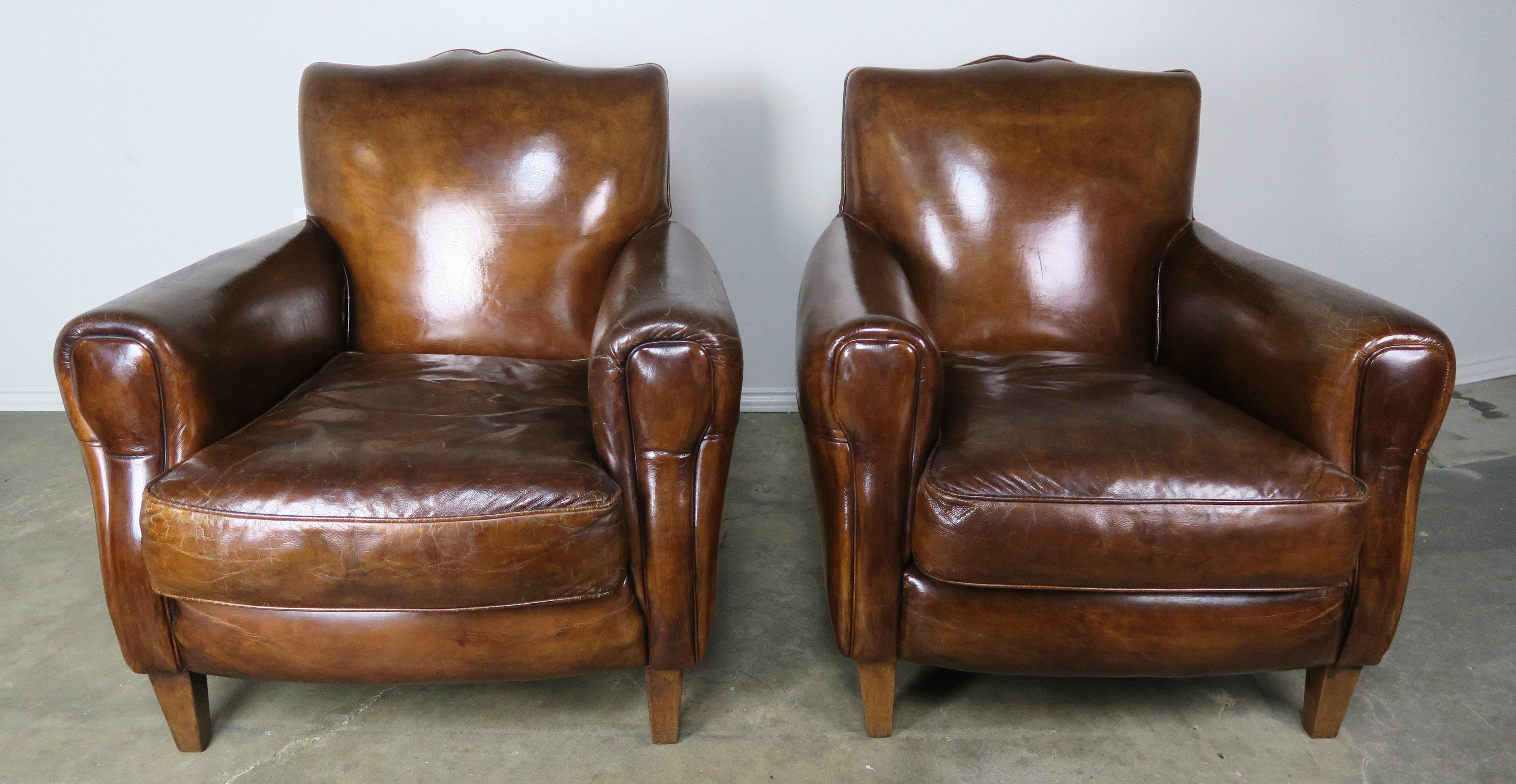 Pair of French Leather Deco Armchairs, circa 1930 8