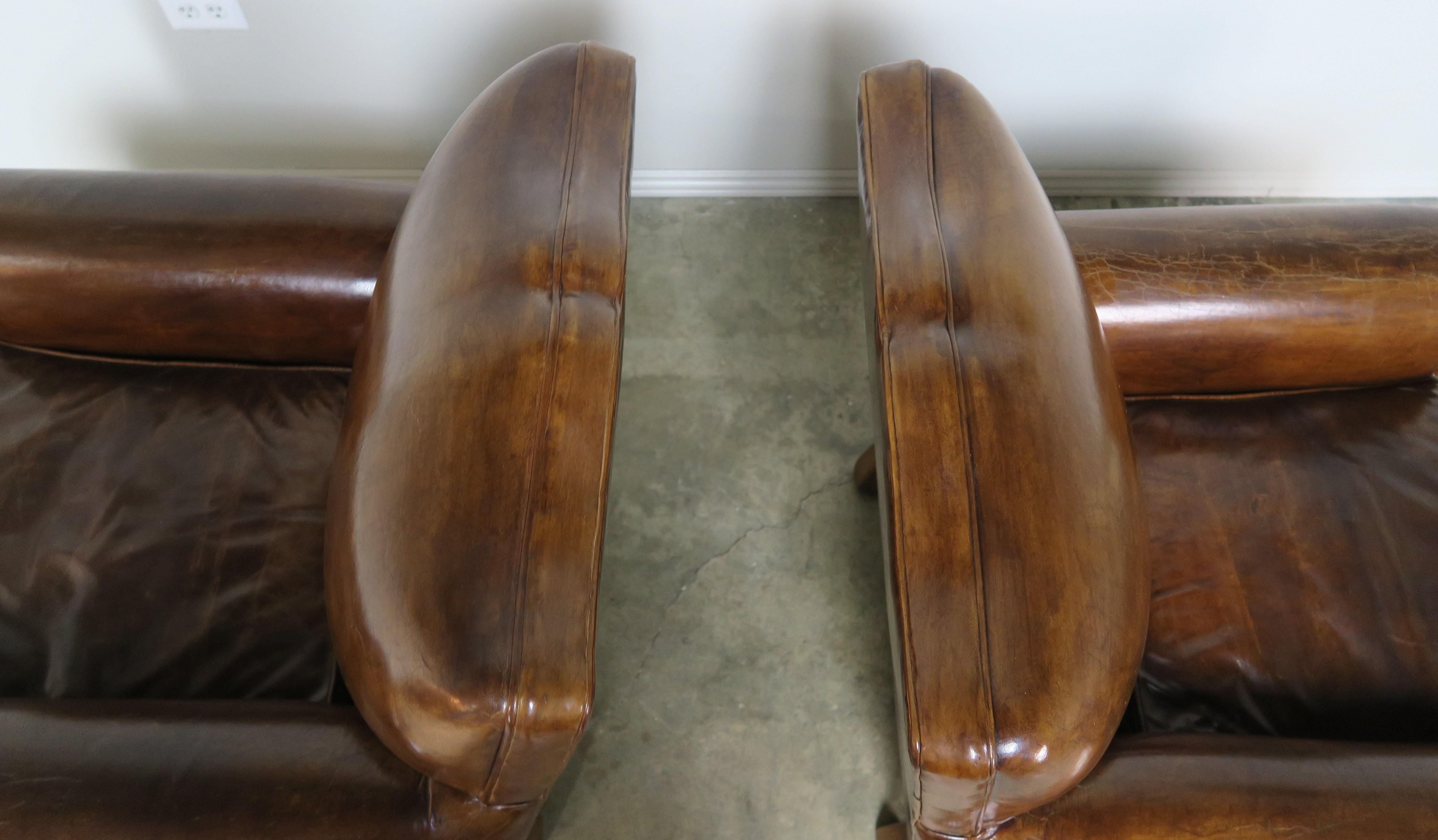 Pair of French Leather Deco Armchairs, circa 1930 1