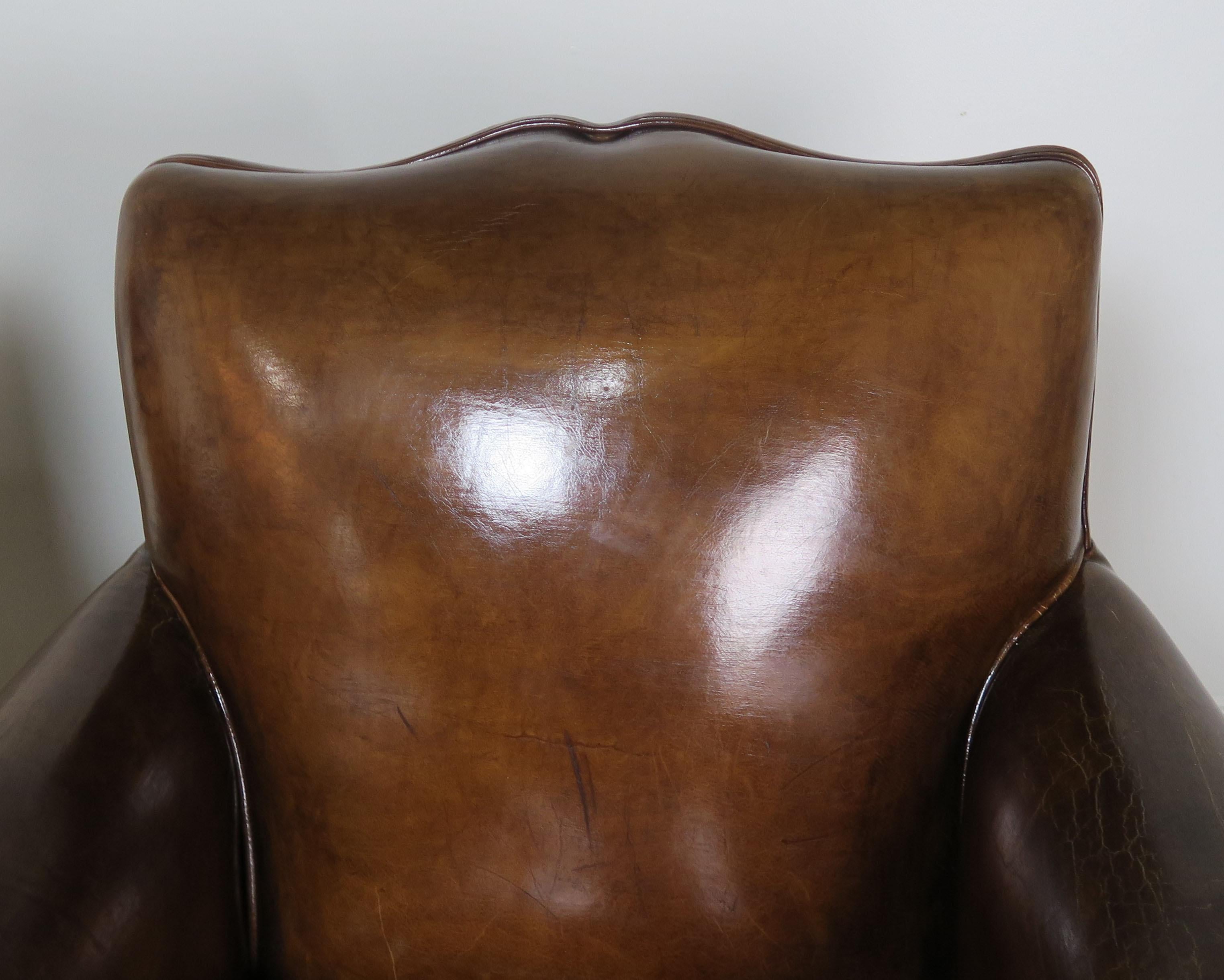 Pair of French Leather Deco Armchairs, circa 1930 2
