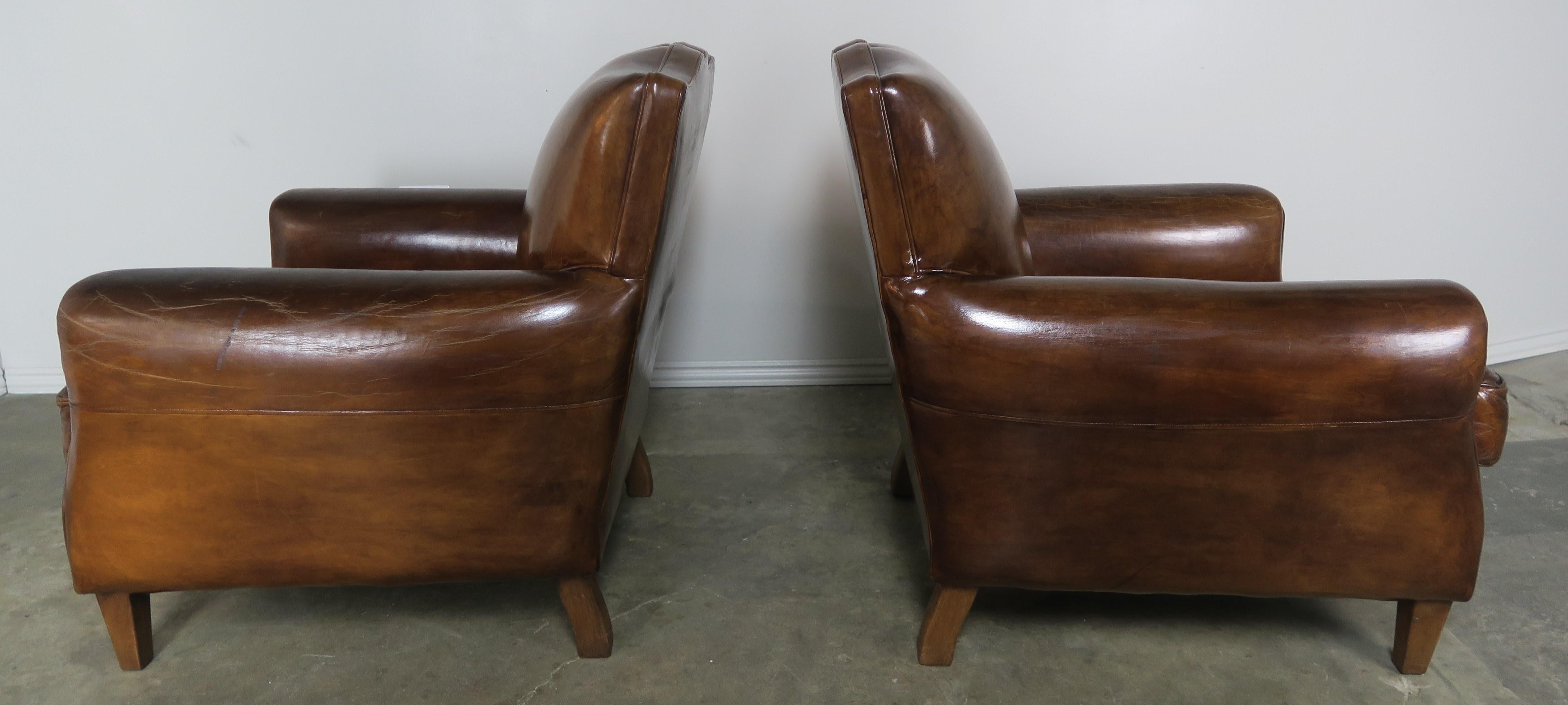 Pair of French Leather Deco Armchairs, circa 1930 3