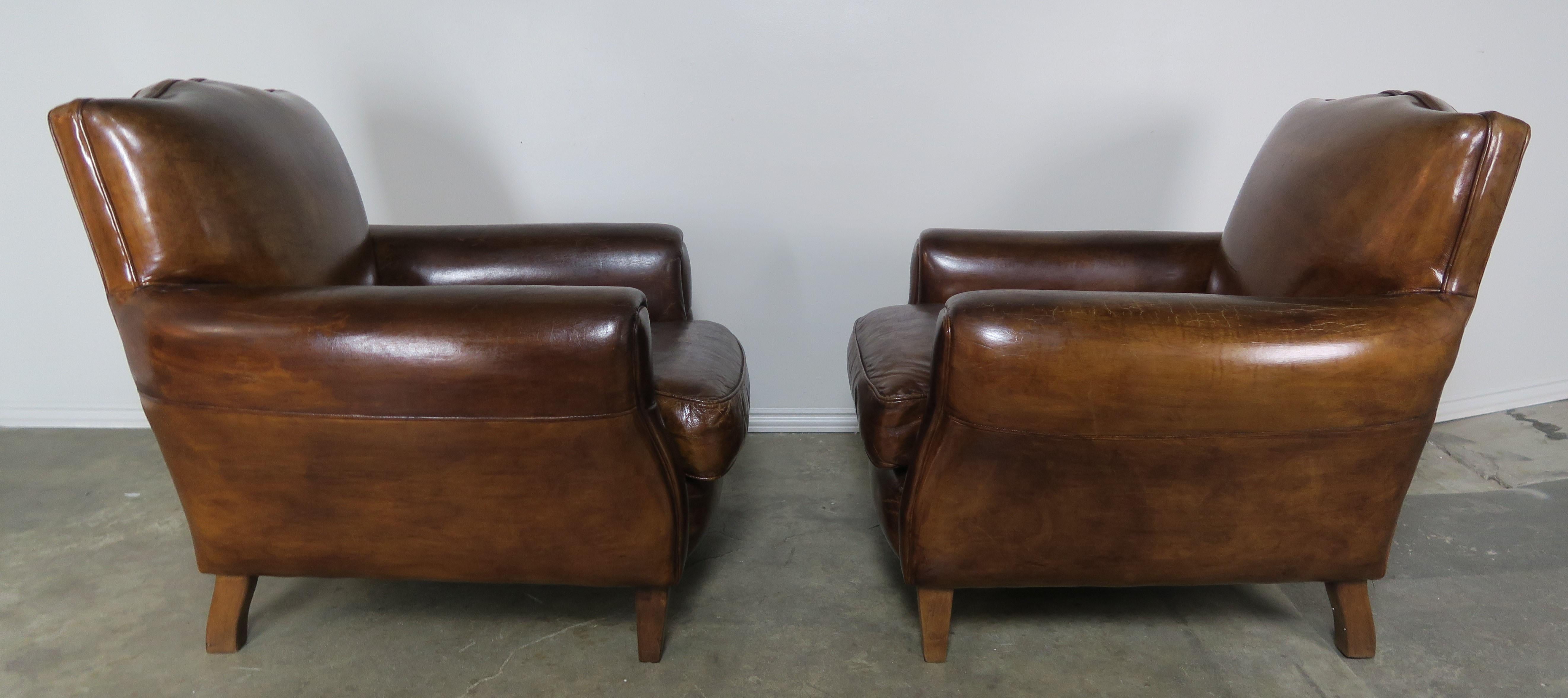 Pair of French Leather Deco Armchairs, circa 1930 4