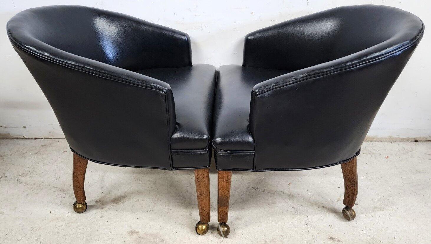 20th Century Leather Chairs Game Dining Rolling Vintage, Set of 4