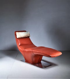 Leather Chaise Longue with Cowhide Pillow, 1960s