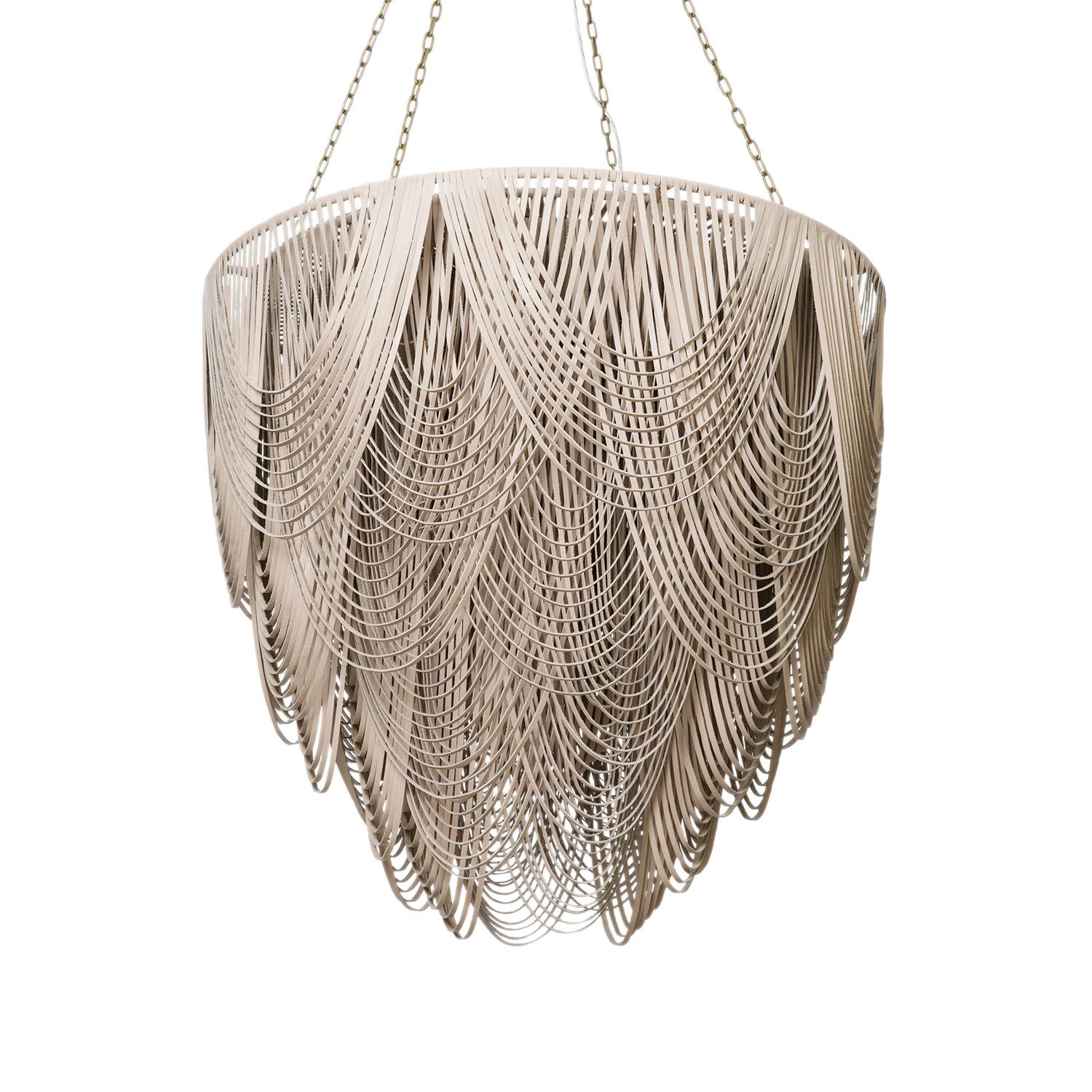 Sud-africain Lustre en cuir avec très grand dessus plat Whisper en cuir pierre crème en vente