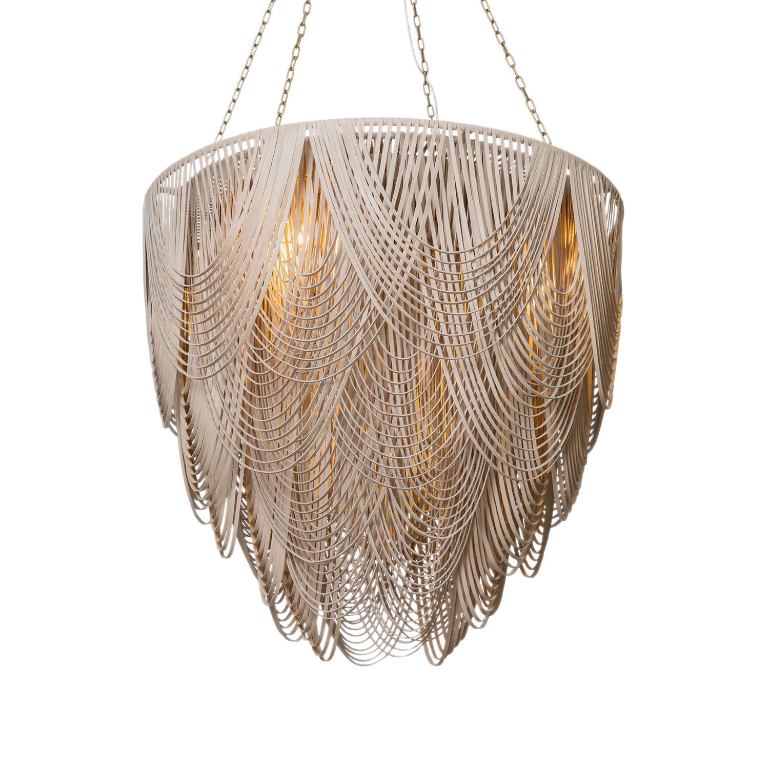 Fait main Lustre en cuir avec très grand dessus plat Whisper en cuir pierre crème en vente