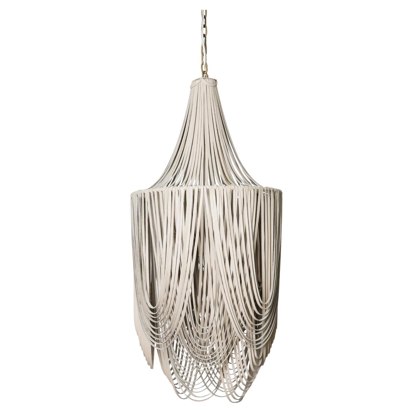 Leather Chandelier - Small Round Whisper with Crown in Cream-Stone Leather