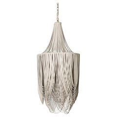 Leather Chandelier - Small Round Whisper with Crown in Cream-Stone Leather