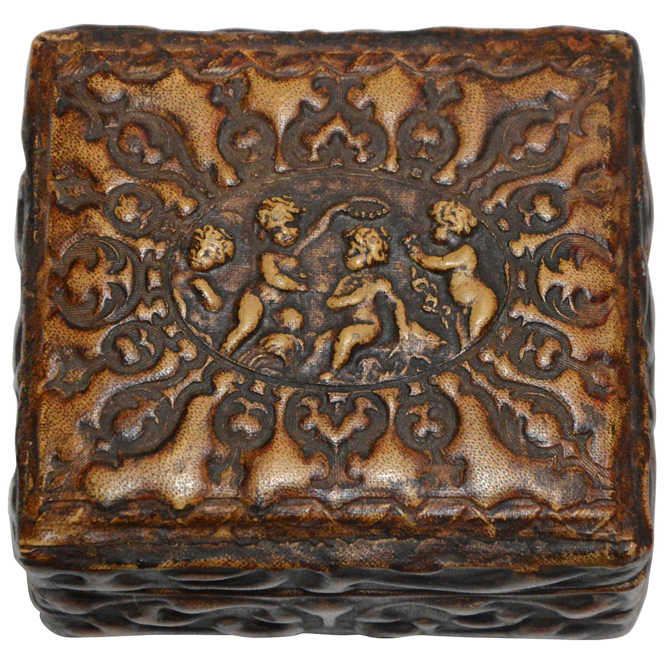 Leather Cherub Box Embossed For Sale
