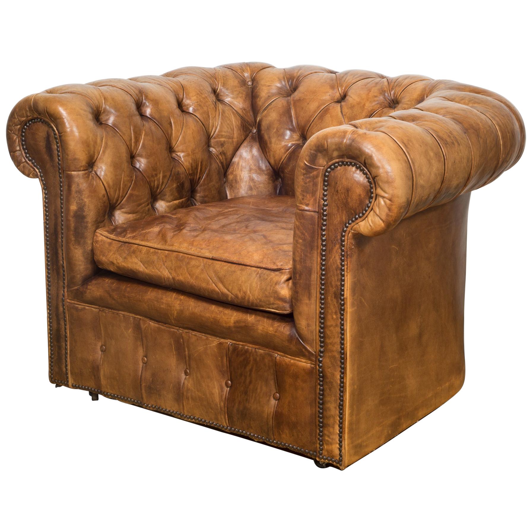 Leather Chesterfield Club Chair, circa 1950-1970