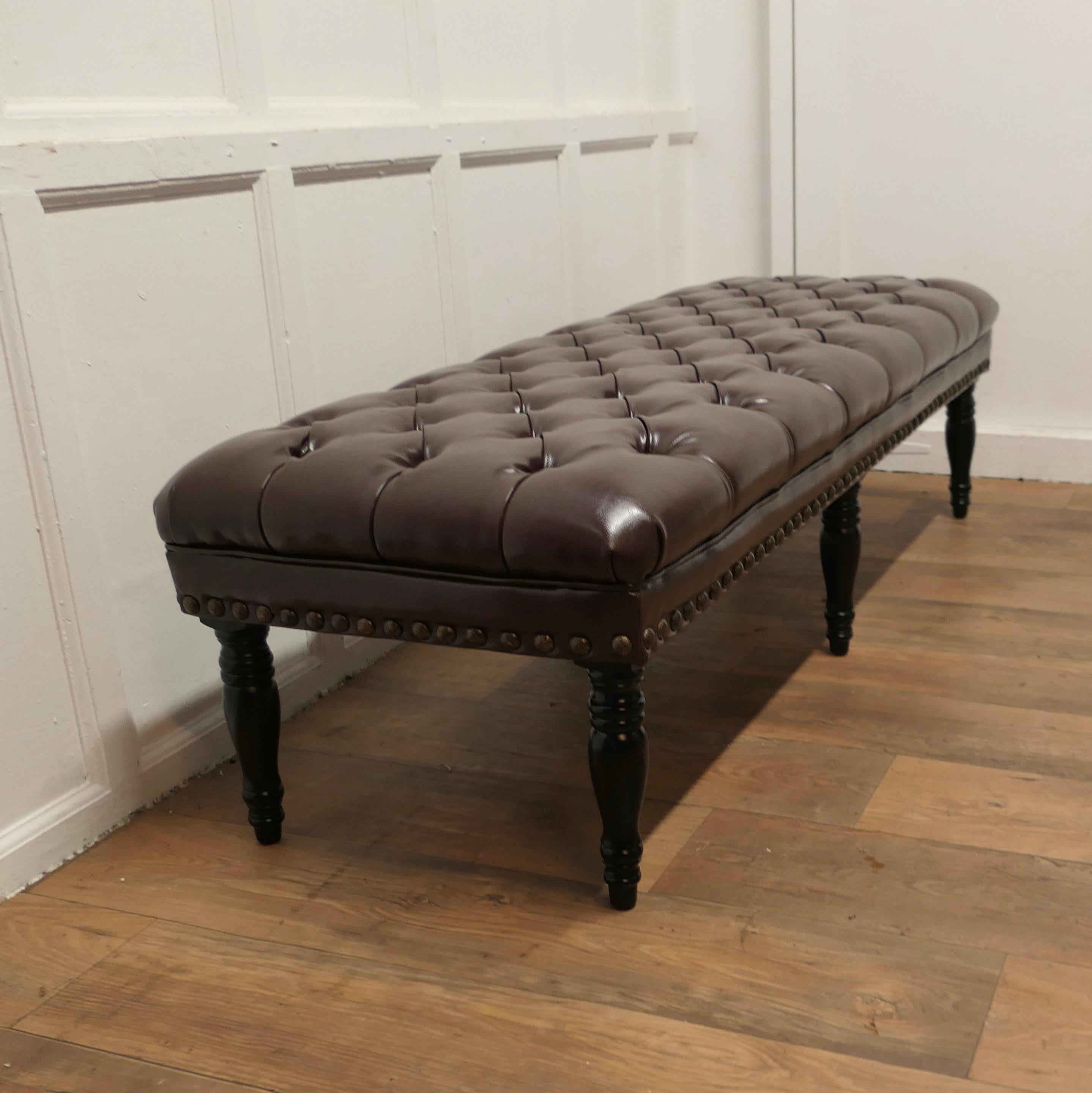 Mid-20th Century Leather Chesterfield Long Hearth Stool or Window Seat   
