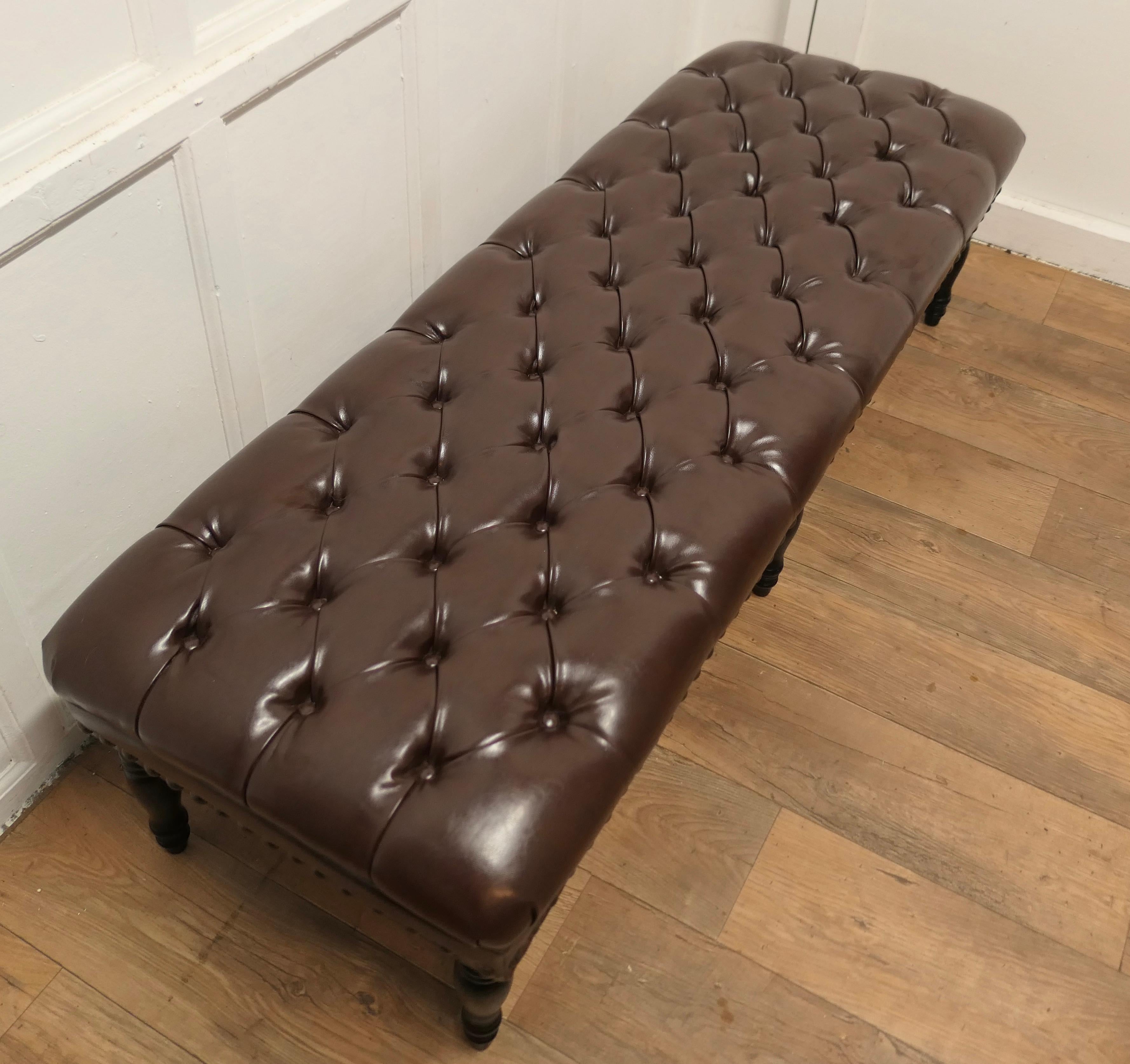 Leather Chesterfield Long Hearth Stool or Window Seat    2