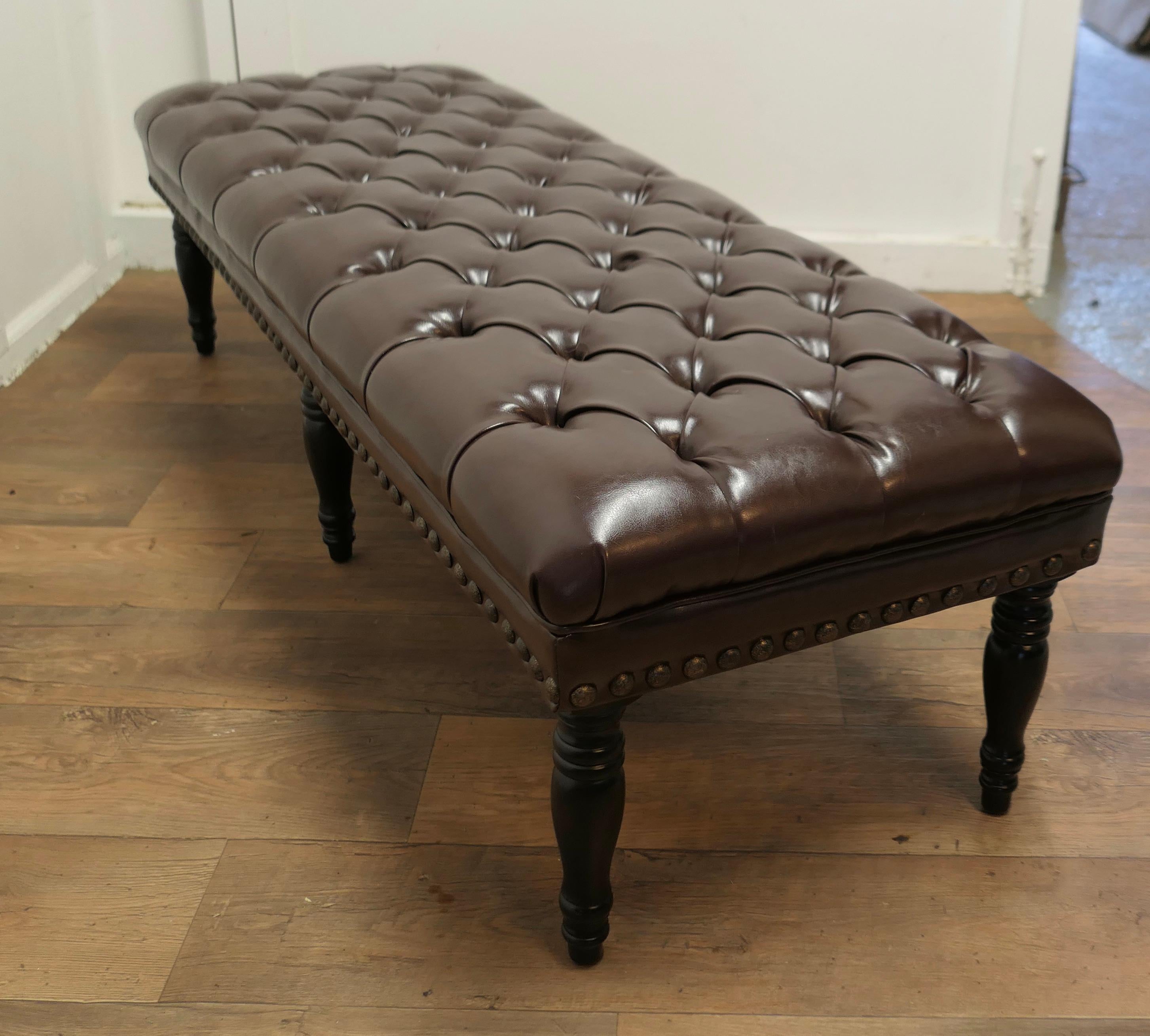 Leather Chesterfield Long Hearth Stool or Window Seat    3