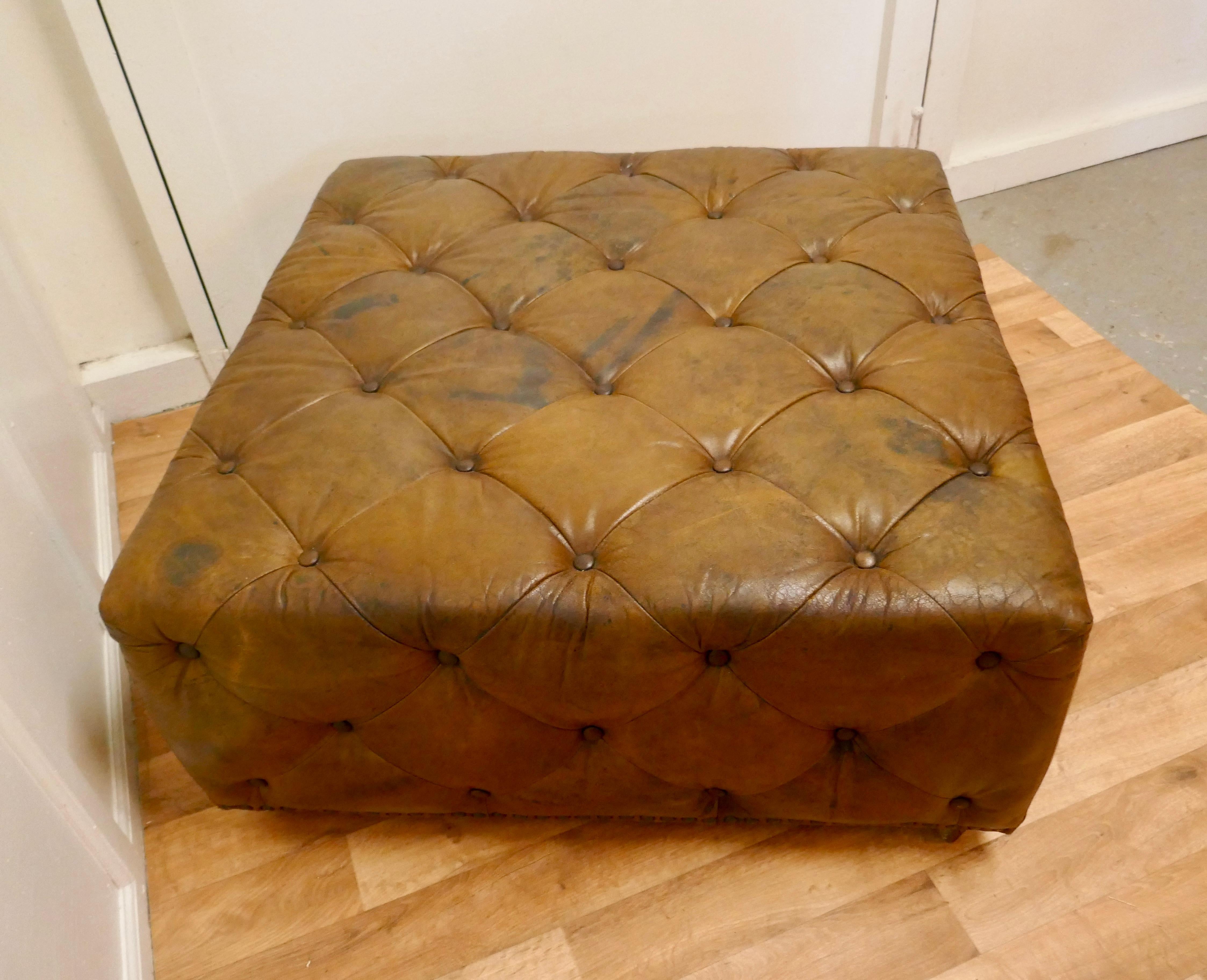20th Century Leather Chesterfield Ottoman Bench Seat, Hearth or Window Footstool 