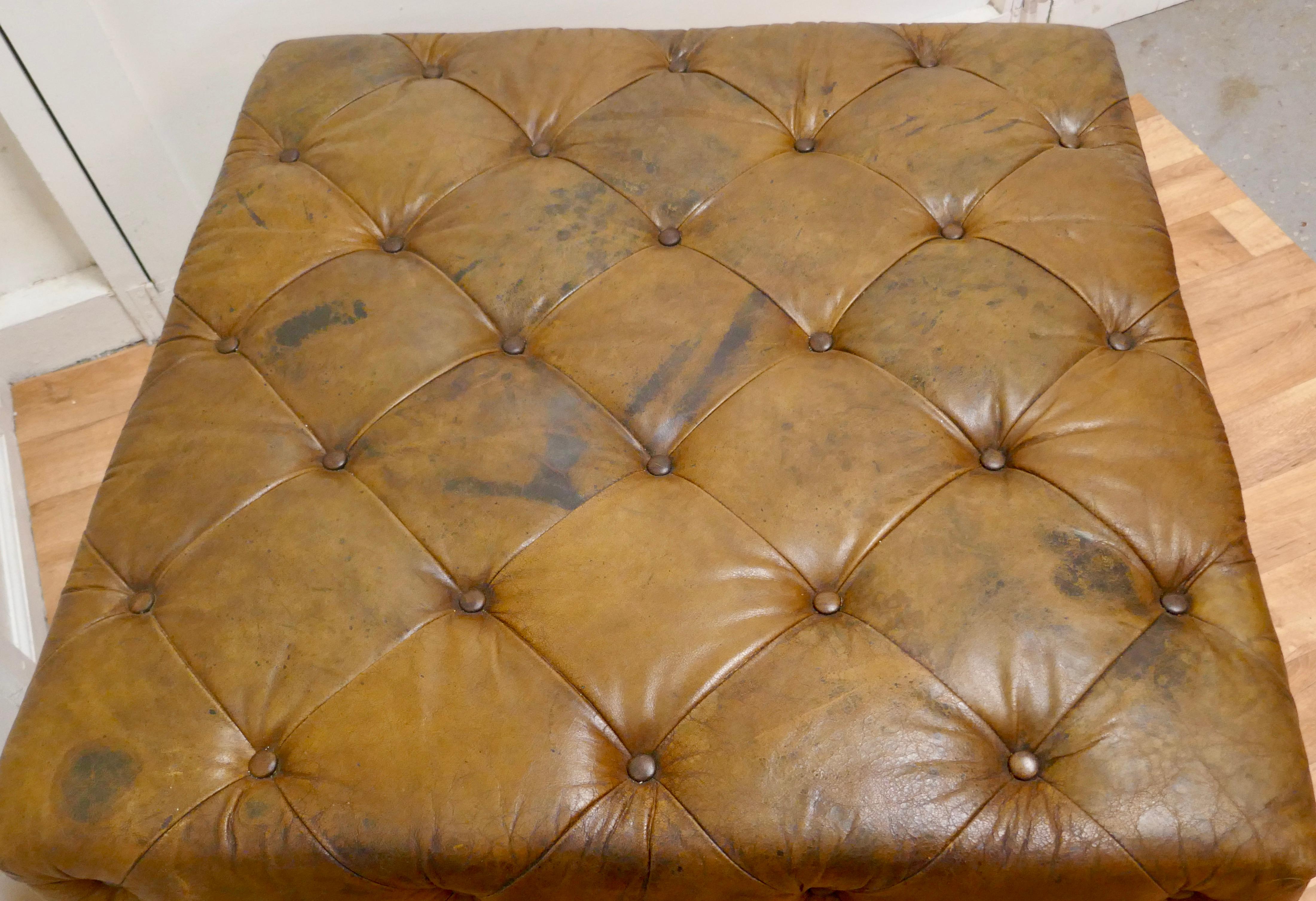 Leather Chesterfield Ottoman Bench Seat, Hearth or Window Footstool  1