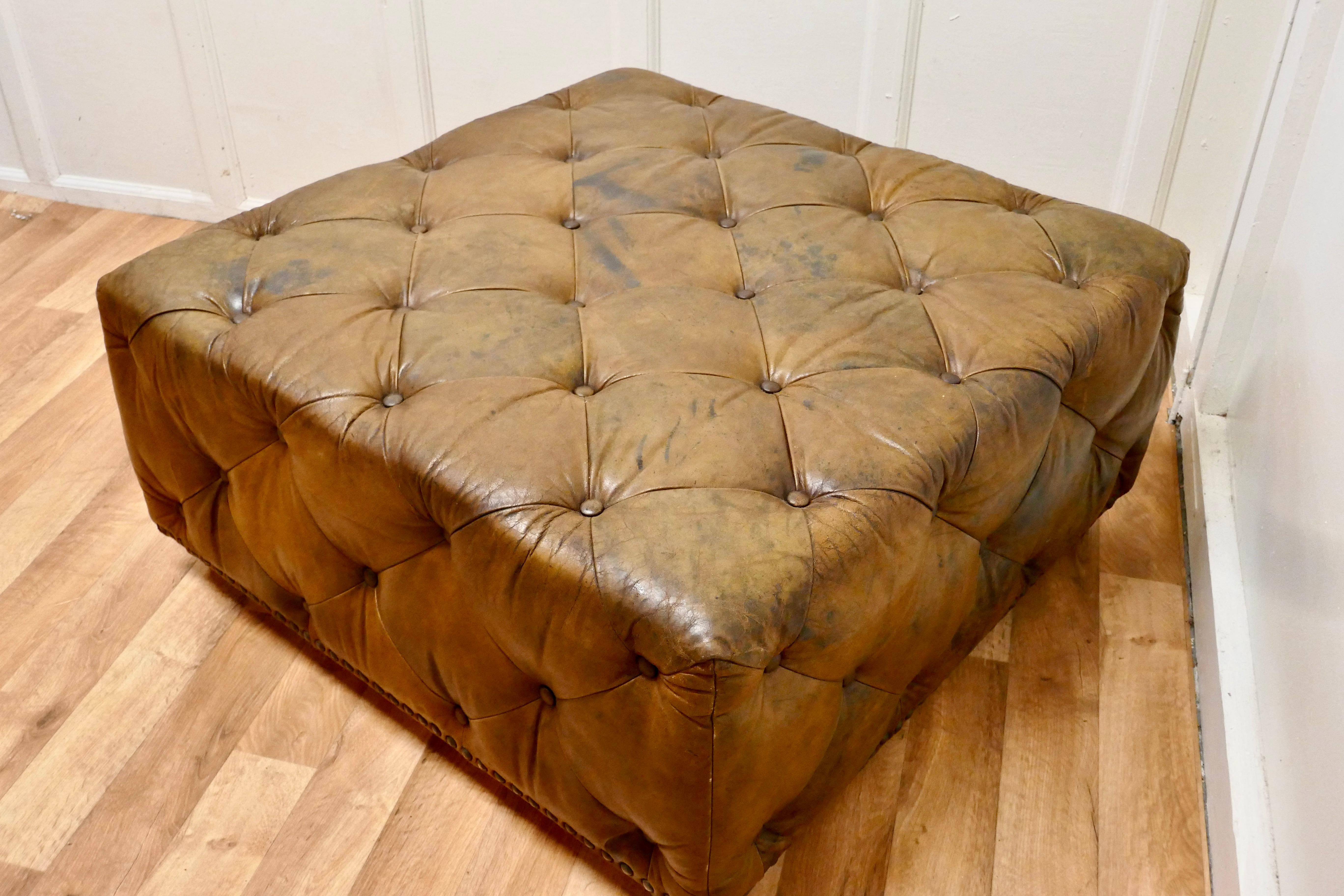 Leather Chesterfield Ottoman Bench Seat, Hearth or Window Footstool  2