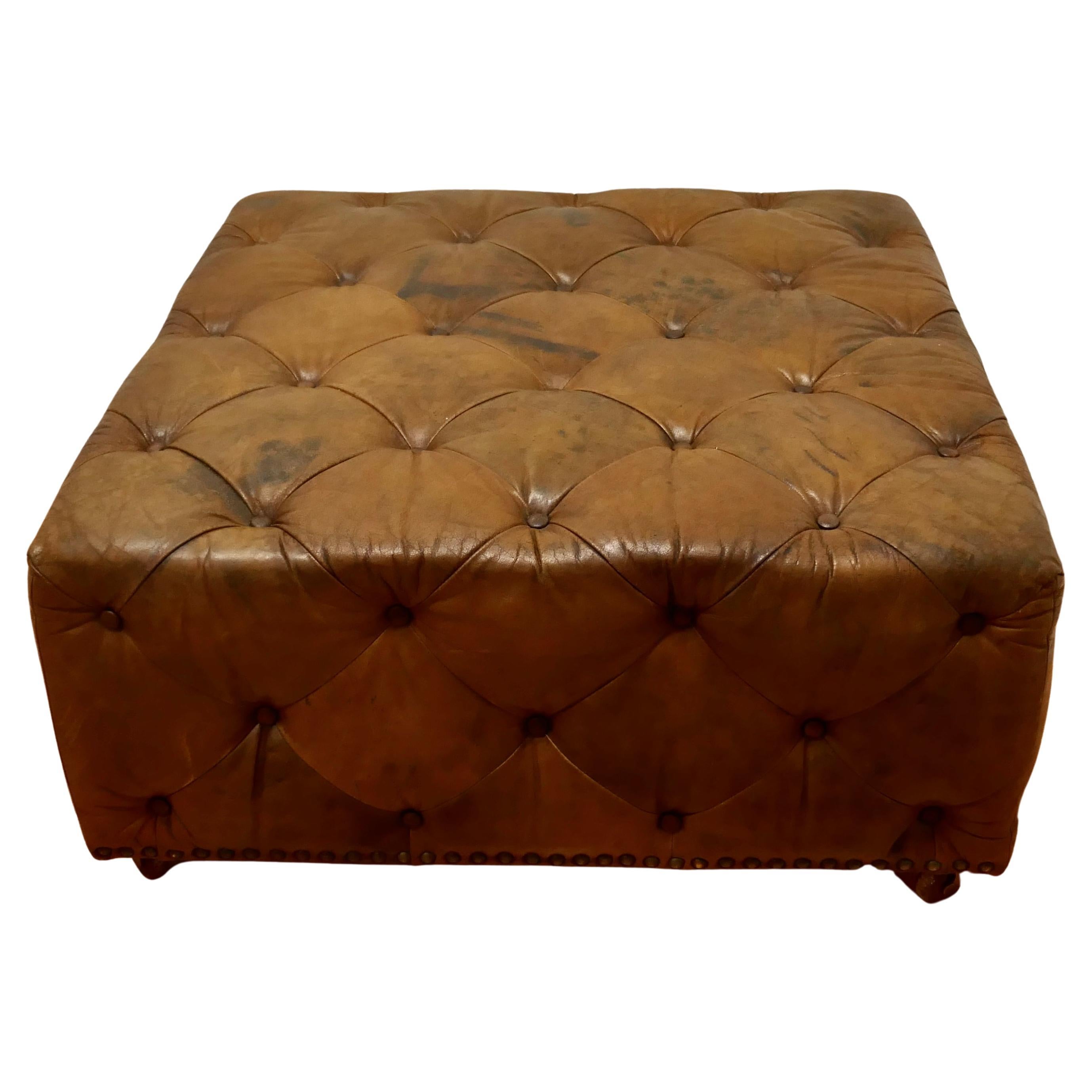 Leather Chesterfield Ottoman Bench Seat, Hearth or Window Footstool 