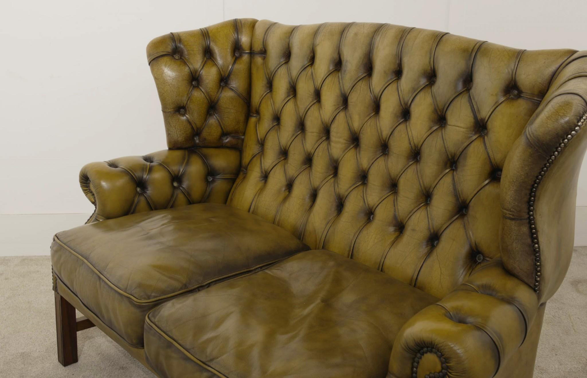 Early 20th Century Leather Chesterfield Sofa Double Seater Settee Deep Button