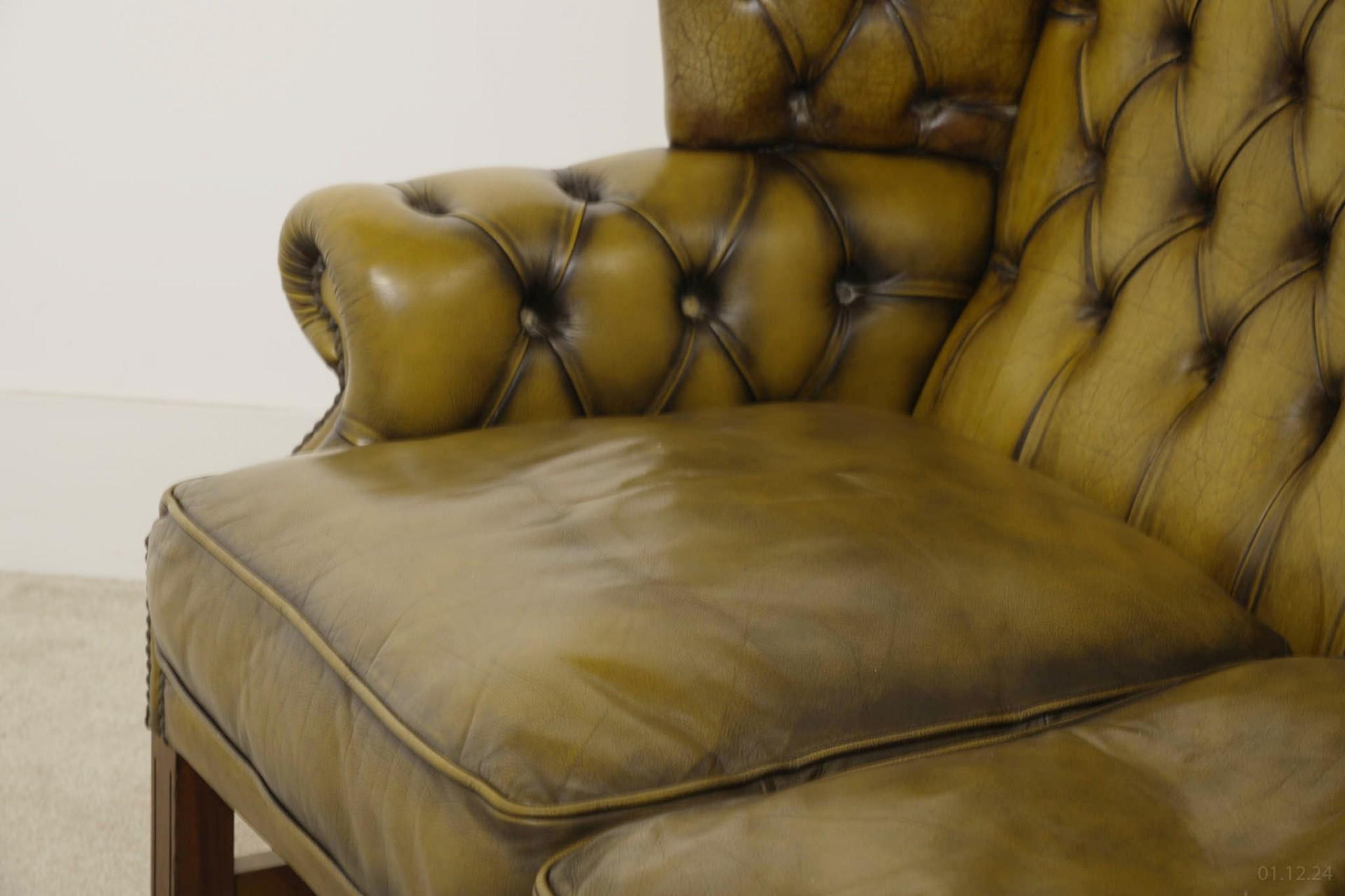 Leather Chesterfield Sofa Double Seater Settee Deep Button 1