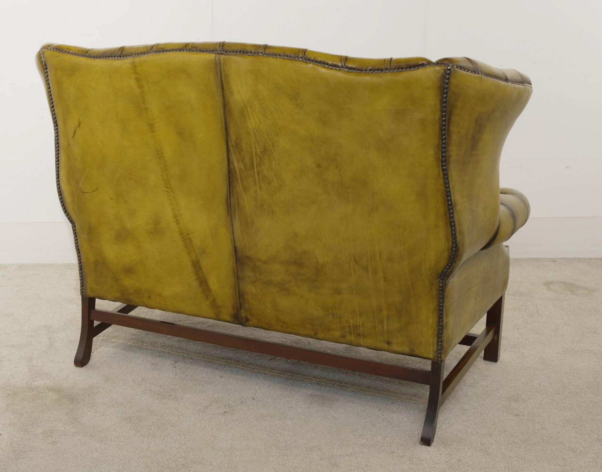 Leather Chesterfield Sofa Double Seater Settee Deep Button 3