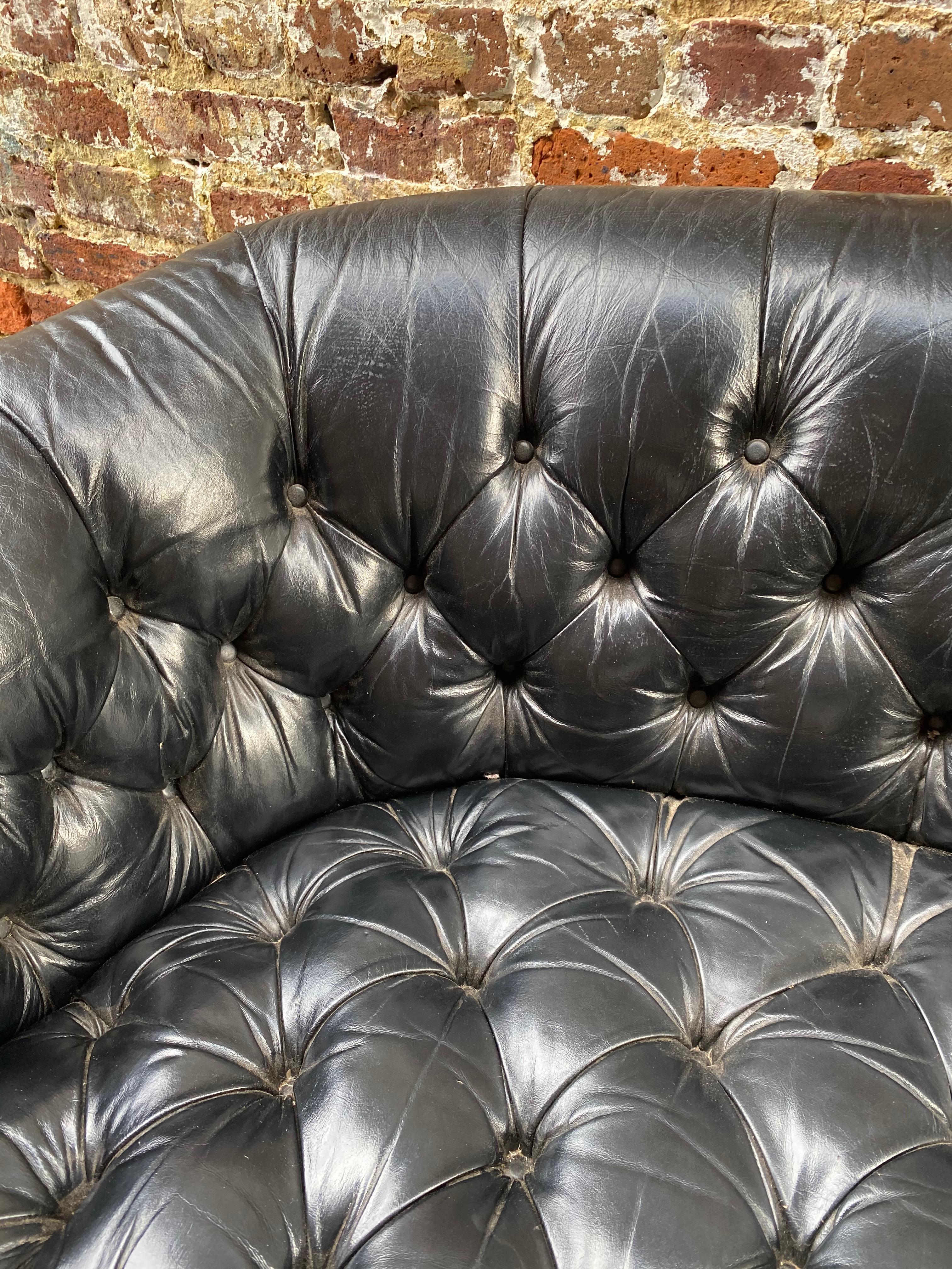Leather Chesterfield Sofa in Black Leather, Early 20th Century  1