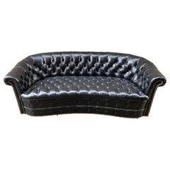 Antique Leather Chesterfield Sofa in Black Leather, Early 20th Century 