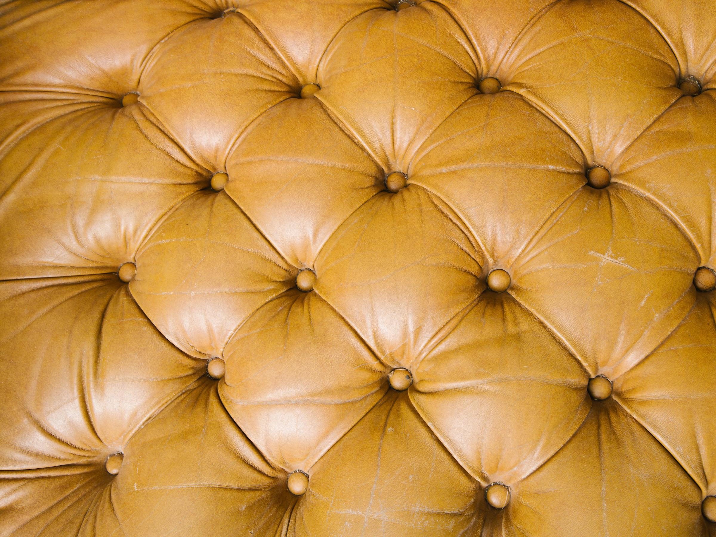Leather Chesterfield Sofa with Brass Nailheads In Good Condition In Tarrytown, NY