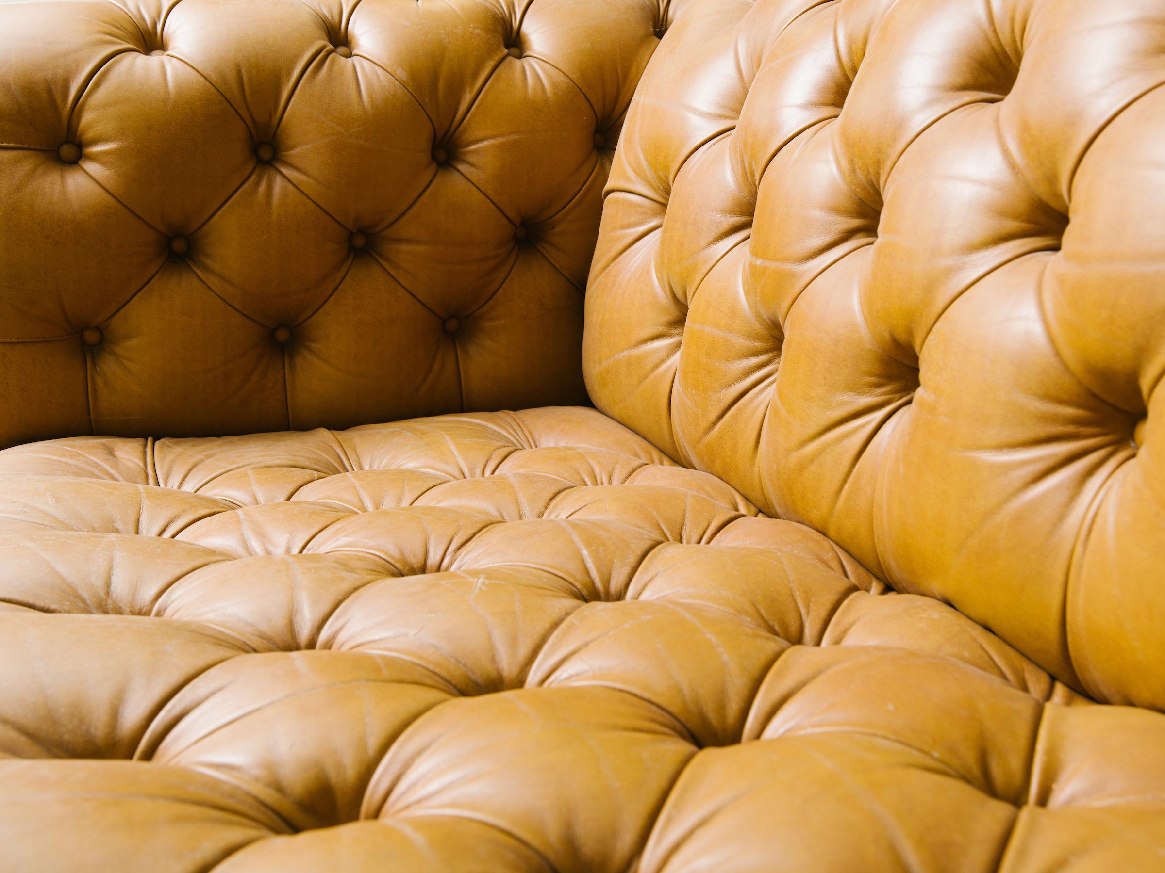 Late 20th Century Leather Chesterfield Sofa with Brass Nailheads