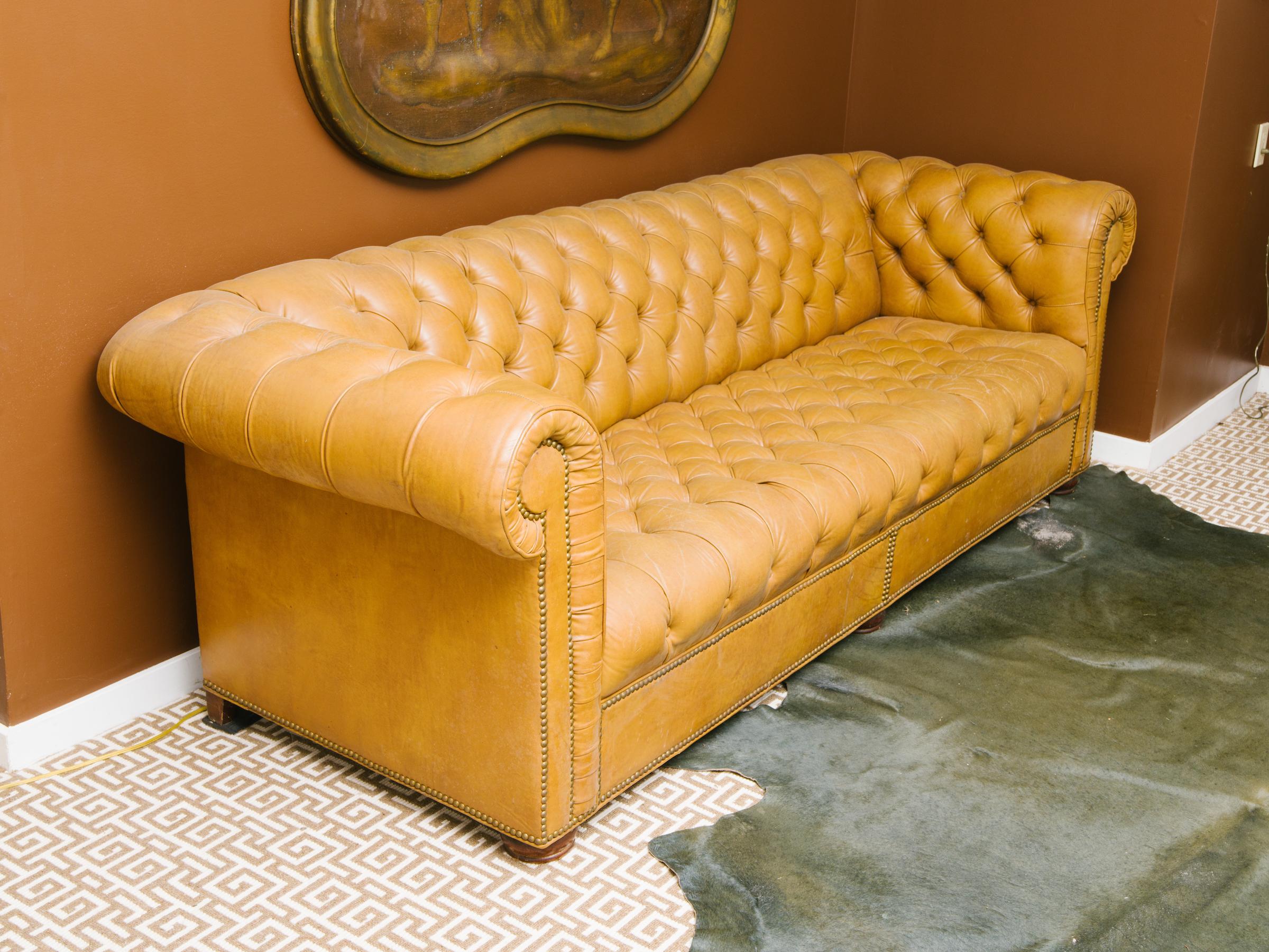 Leather Chesterfield Sofa with Brass Nailheads 1