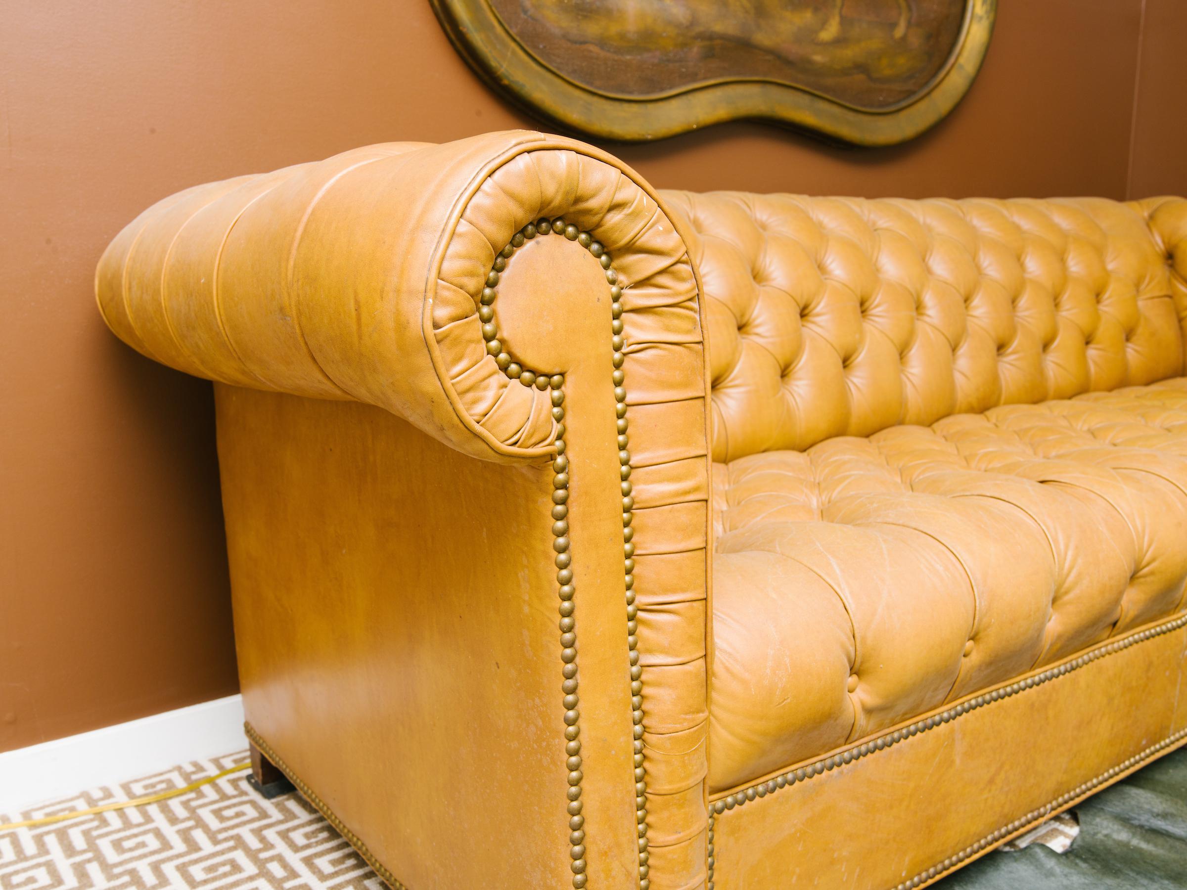 Leather Chesterfield Sofa with Brass Nailheads 2