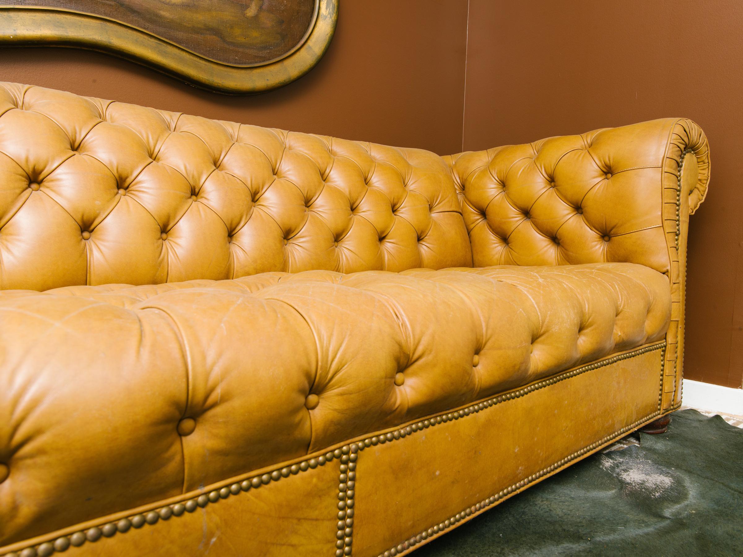 Leather Chesterfield Sofa with Brass Nailheads 3