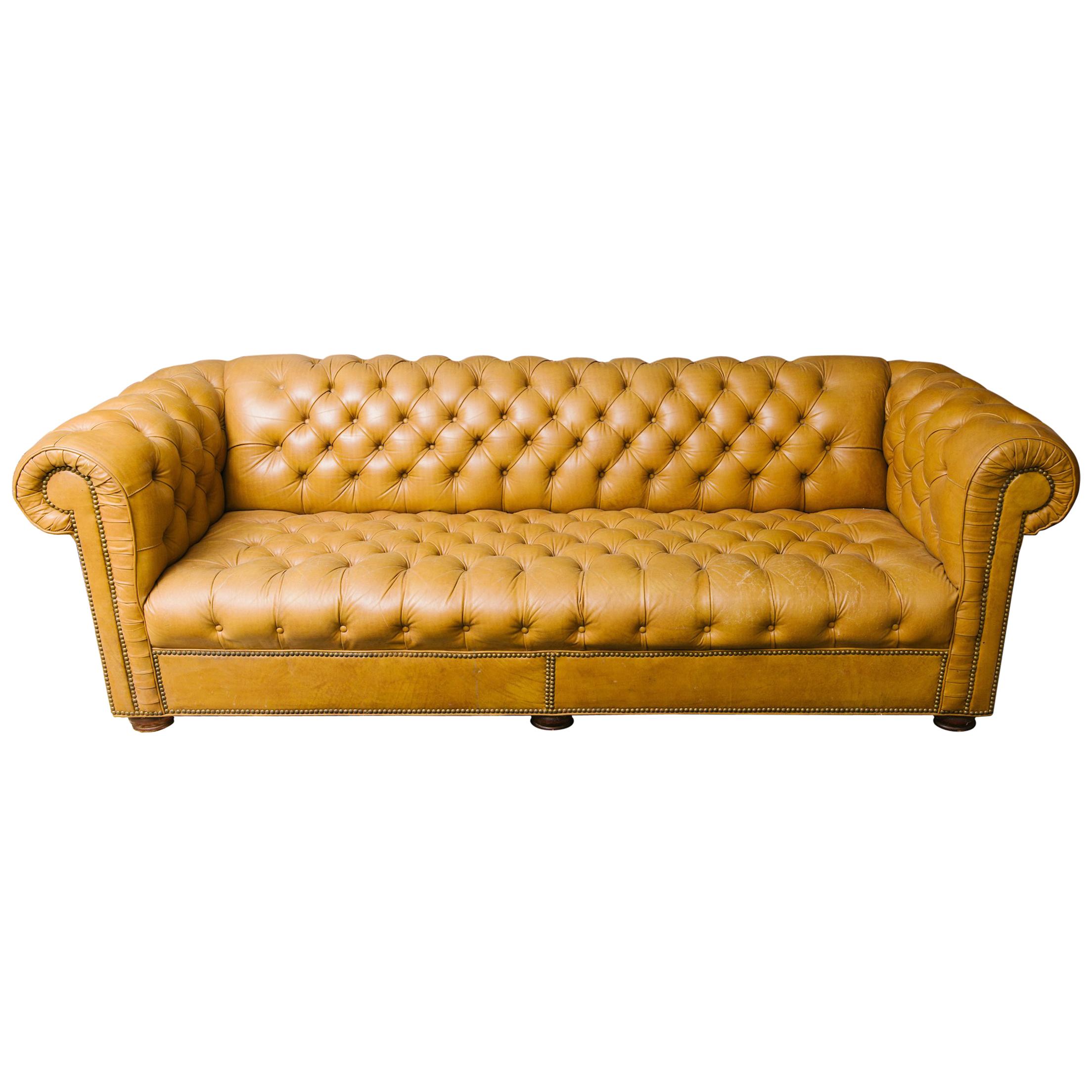 Leather Chesterfield Sofa with Brass Nailheads