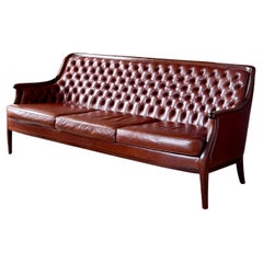 Leather Chesterfield Sofa with Mahogany Frame