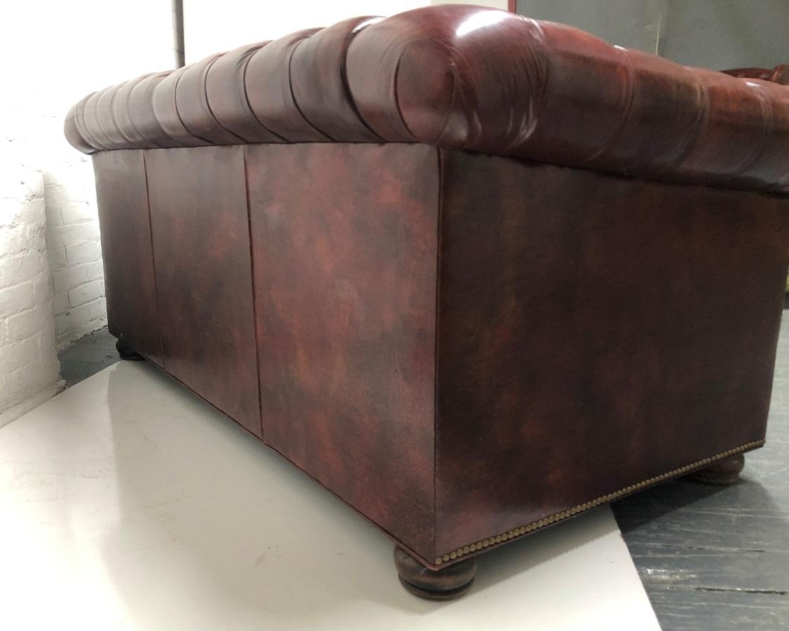 Leather Chesterfield Style Loveseat In Good Condition In New York, NY