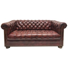 Used Leather Chesterfield Style Loveseat