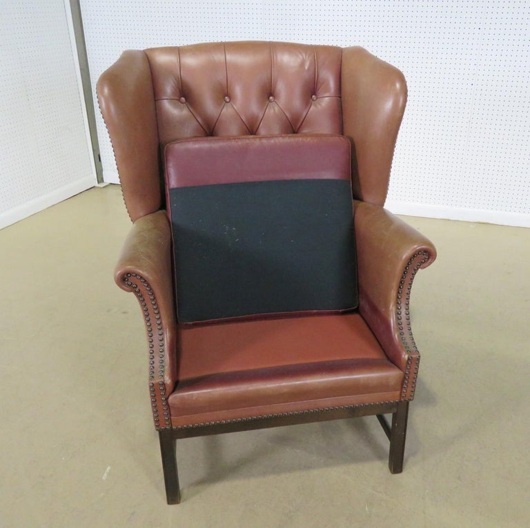 Leather Chesterfield Style Wingback Chair For Sale at 1stdibs