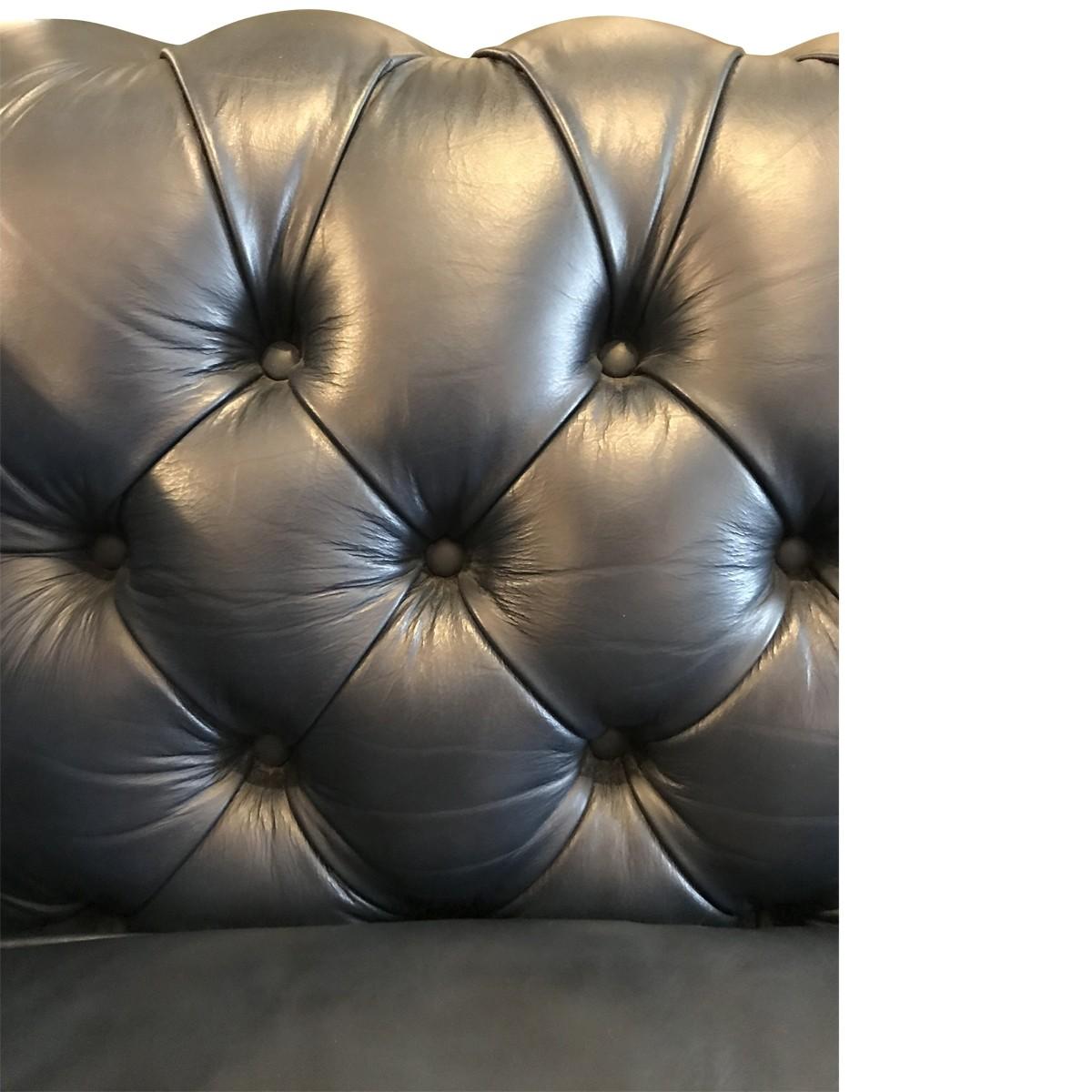 Leather Chesterfield Three-Seat Sofa In Excellent Condition In Pasadena, CA
