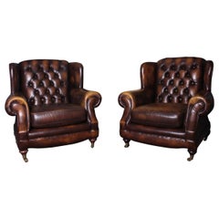 Leather Chesterfield Wing Back Library Armchairs Thomas Lloyd