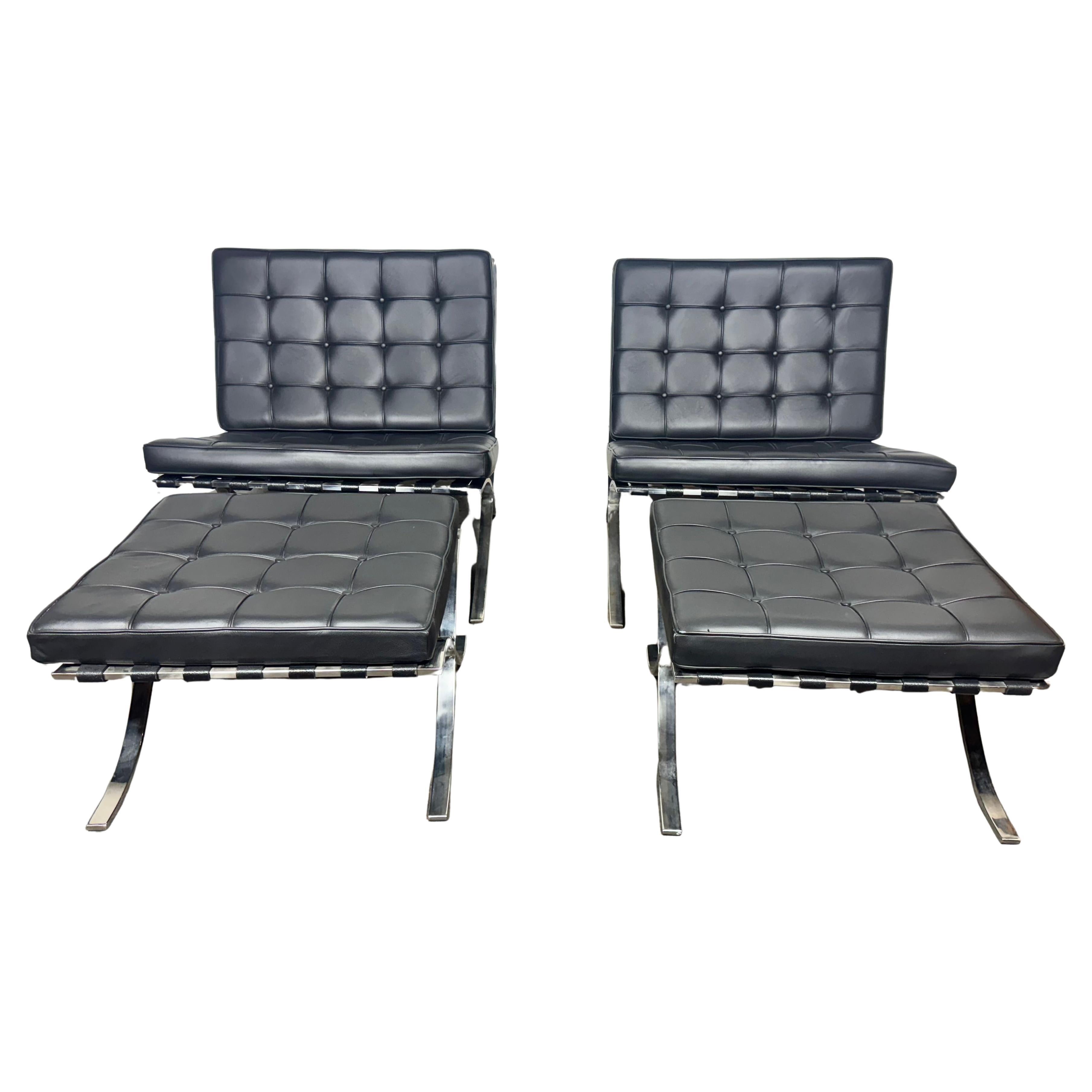 Leather & Chrome Barcelonas Chairs & ottomans after Mies Van De Rohe / Italy